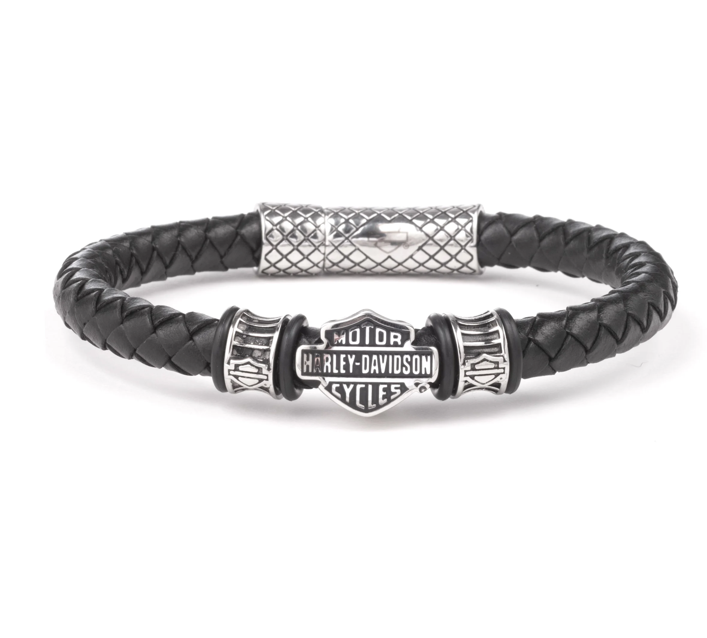 Men's Bar & Shield Braided Leather Bracelet