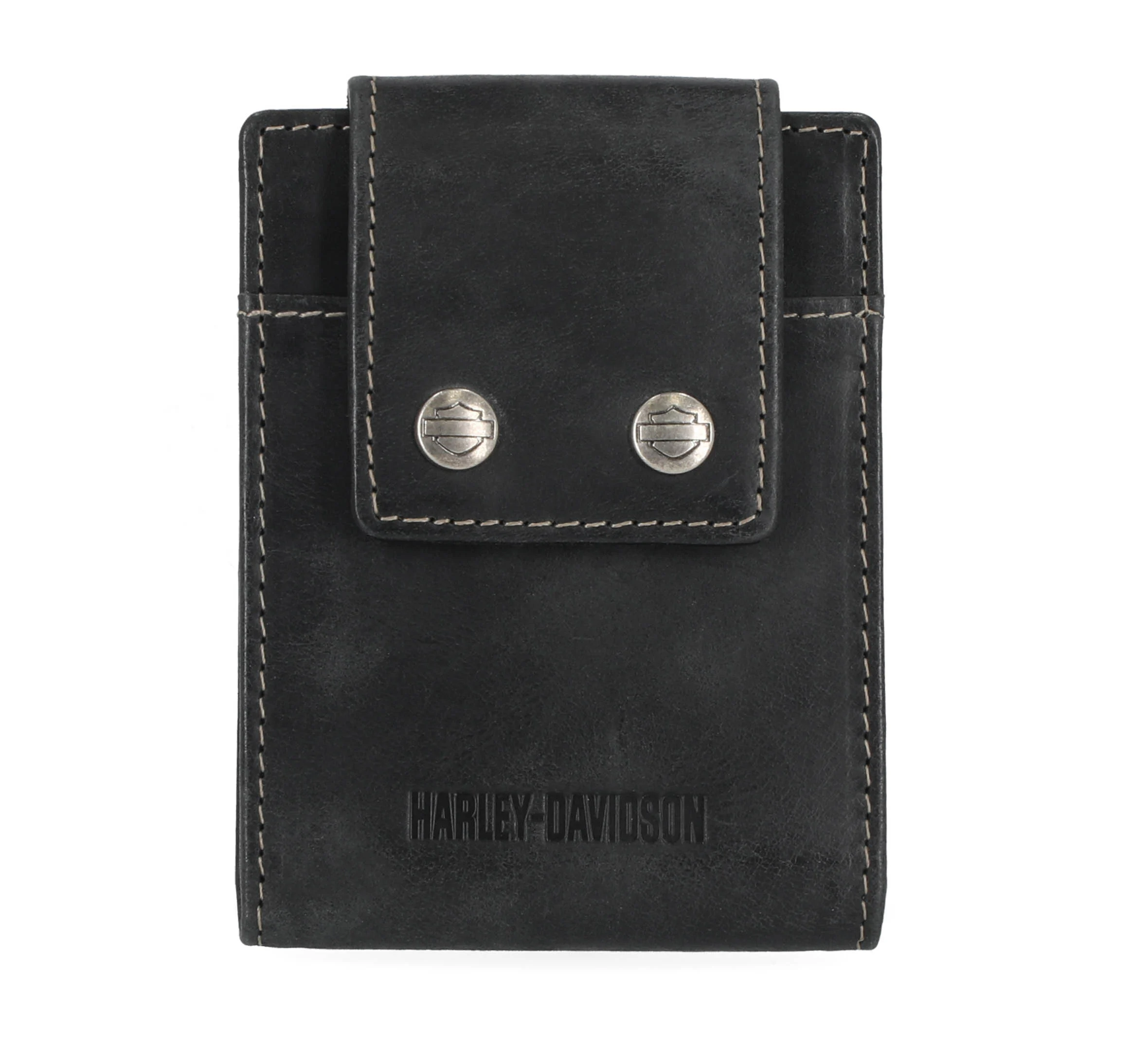 Men's Smooth Grain Snap Front Pocket Bifold Leather Wallet - Black