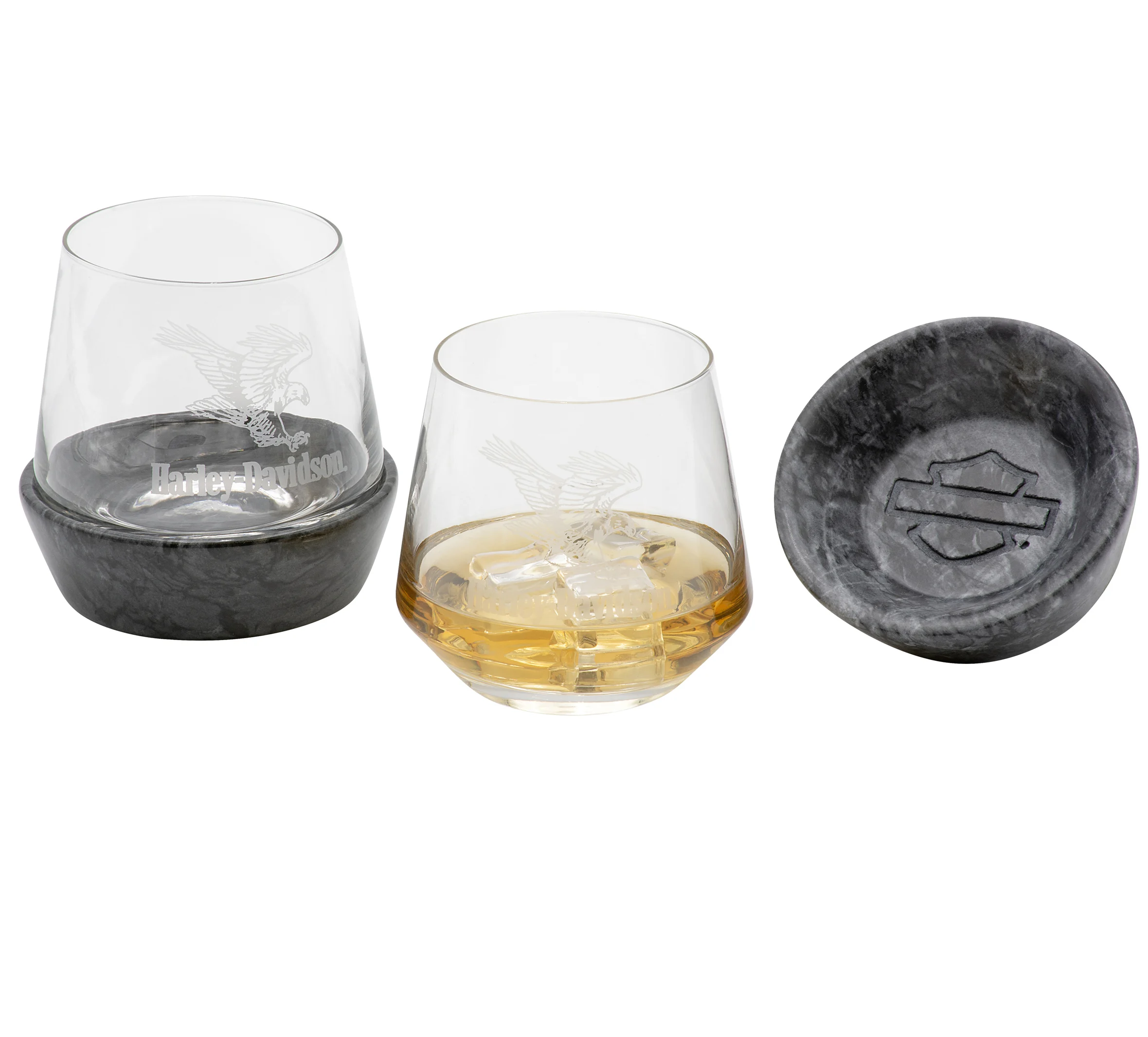 Swooping Eagle Stone Base DOF Glass Set of 2