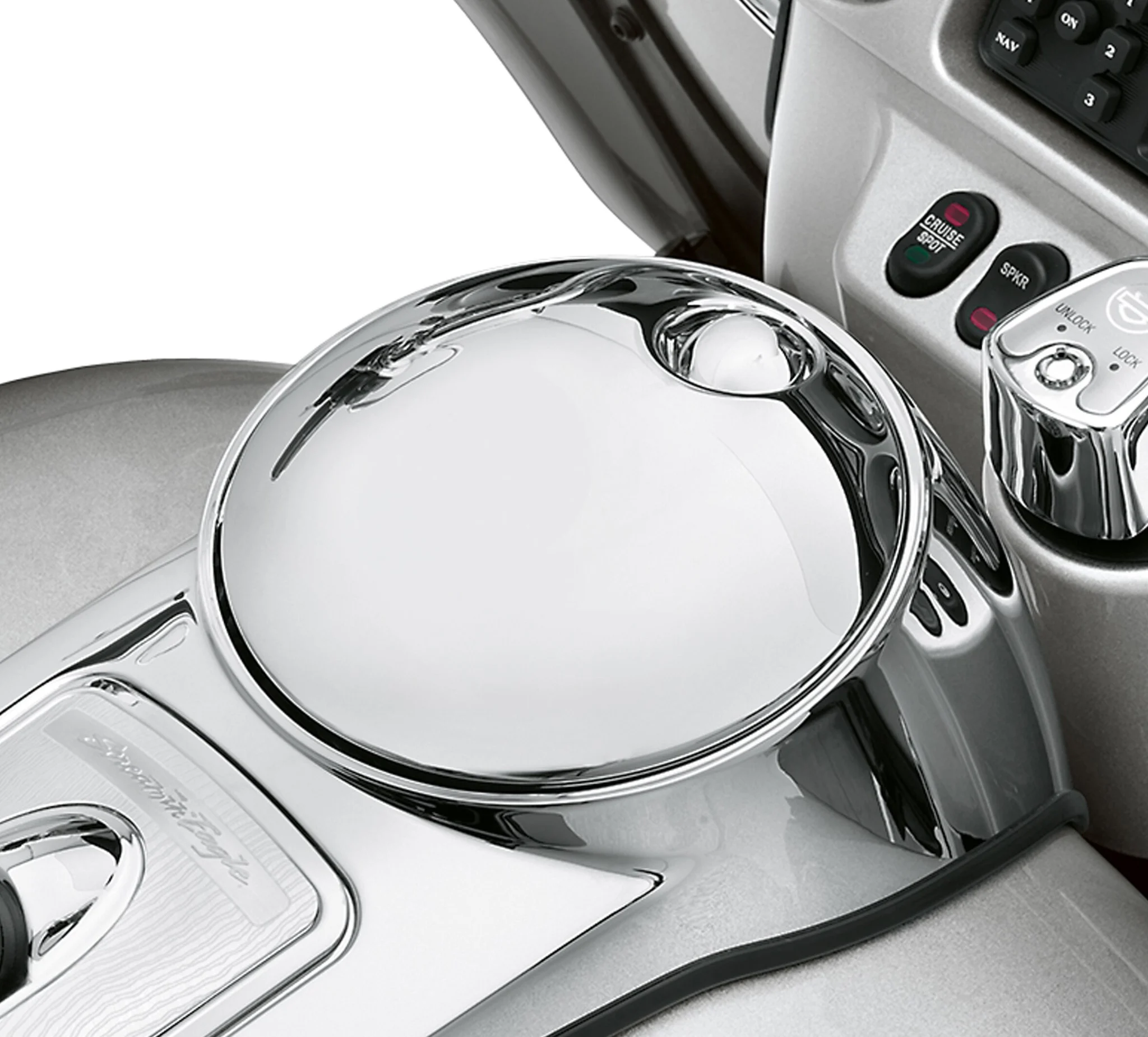 Smooth Push-Button Fuel Console Door Release - Chrome