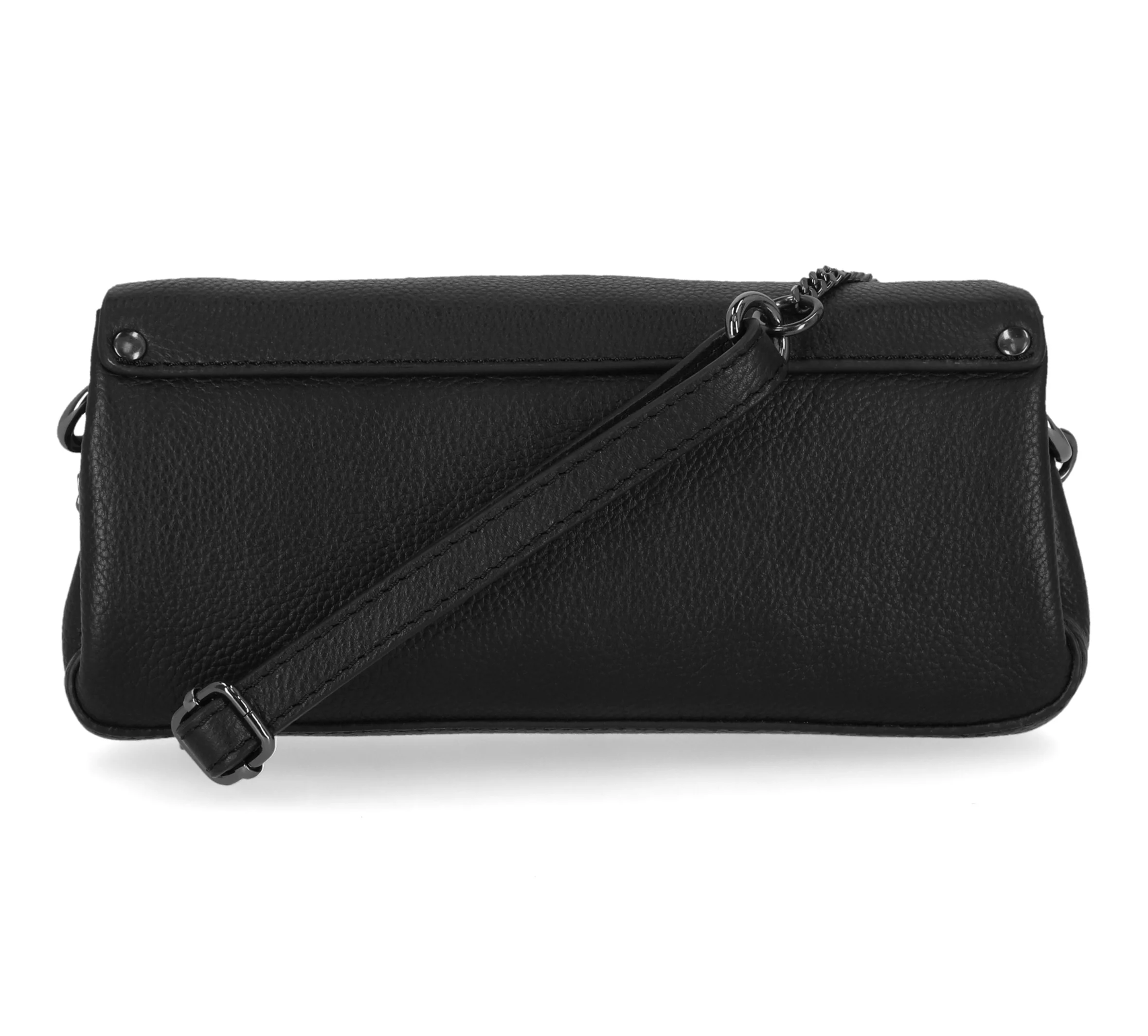Leather Flap Crossbody Bag - Black