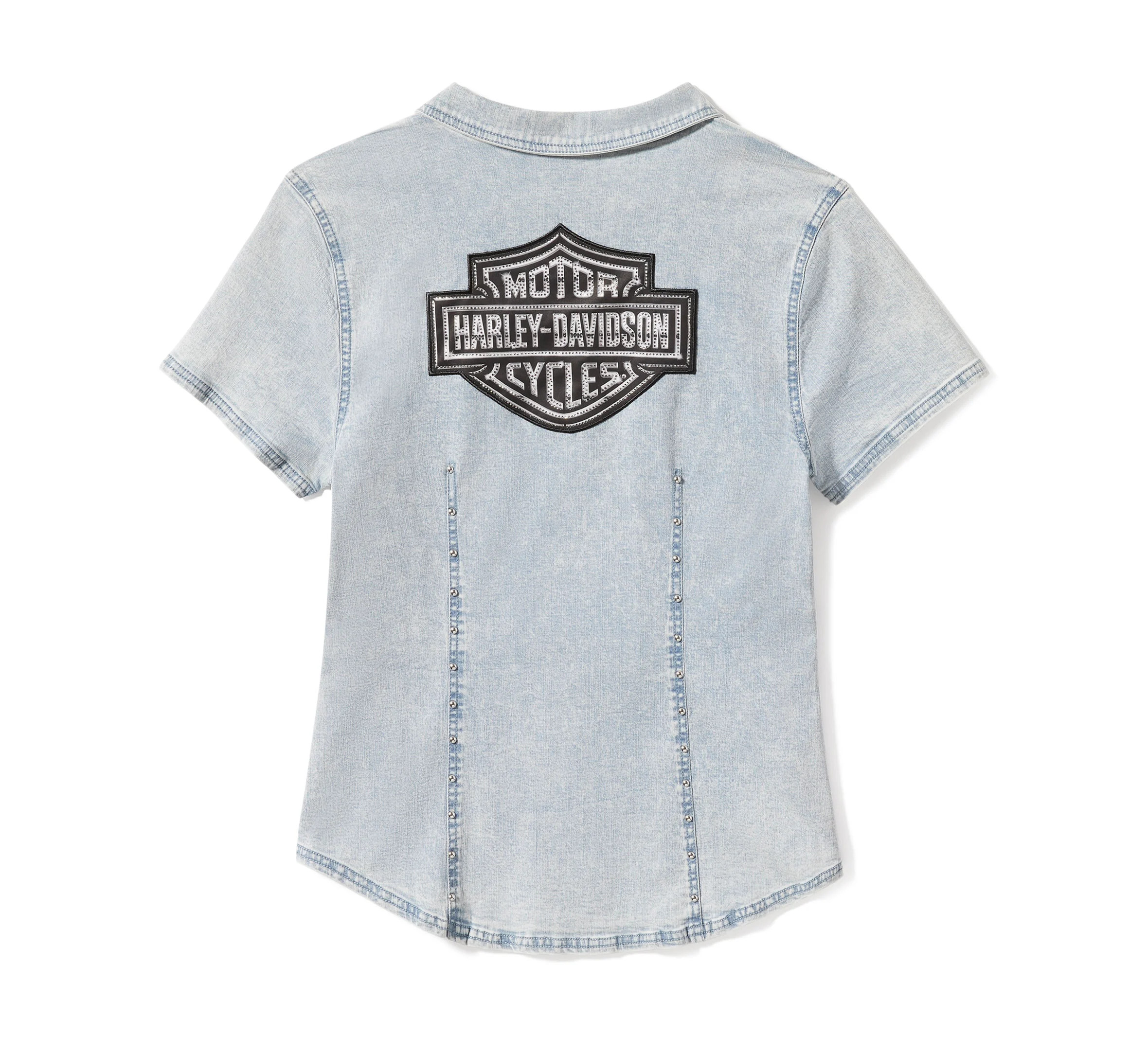 Women's Essential Bling Chambray Short Sleeve Zip Front Shirt