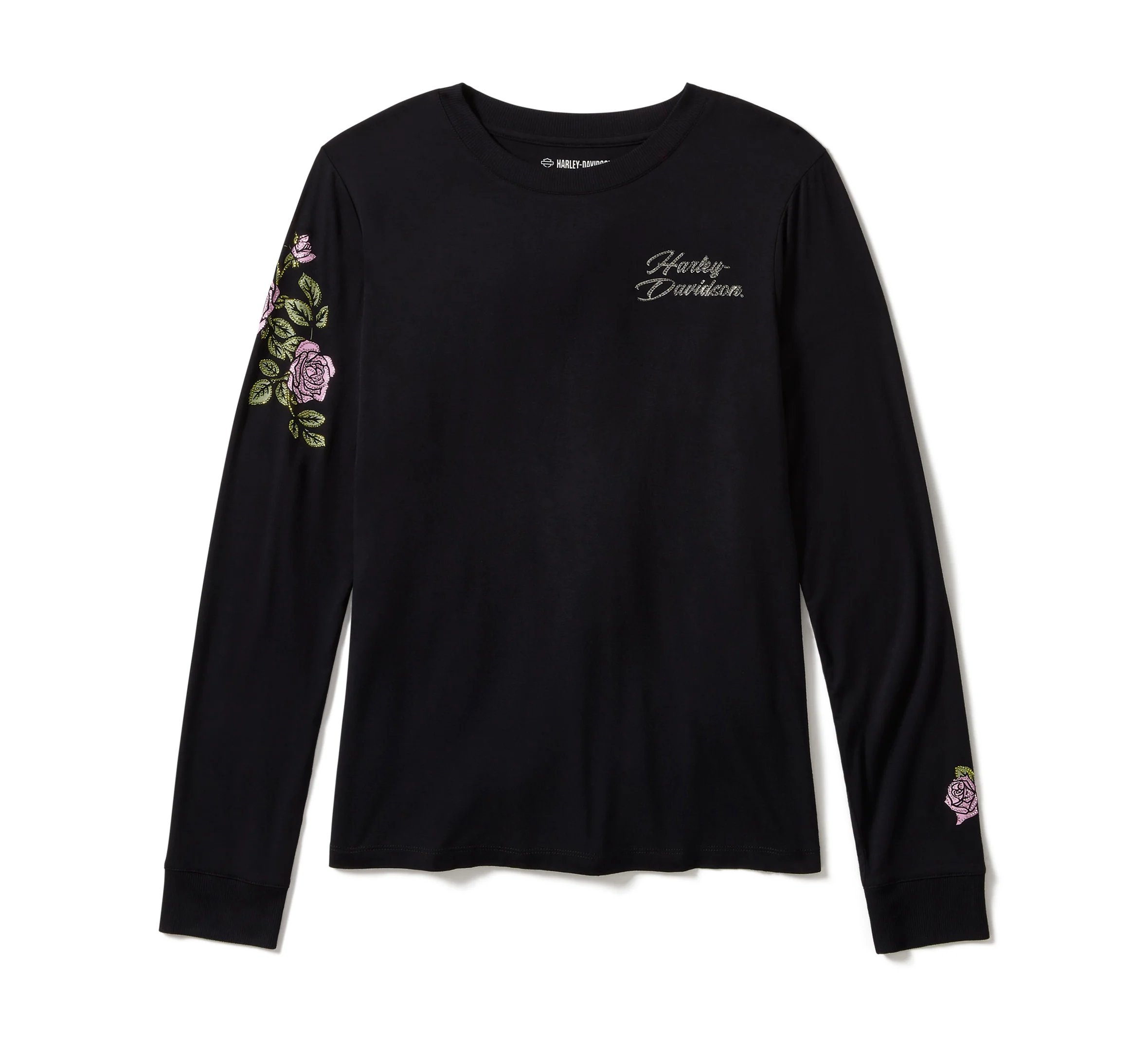 Women's Rose & Thorn Bling Long Sleeve Top - Harley Black