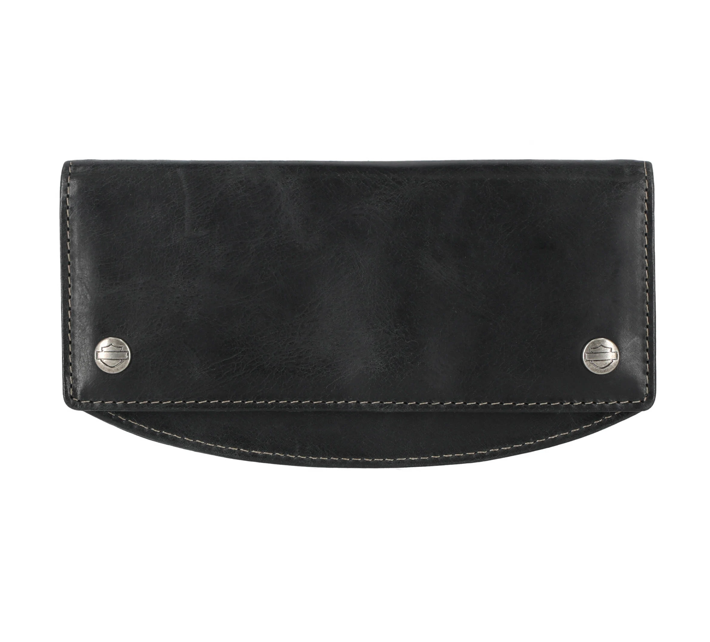 Men's Smooth Grain Flap Long Black Leather Wallet - Black