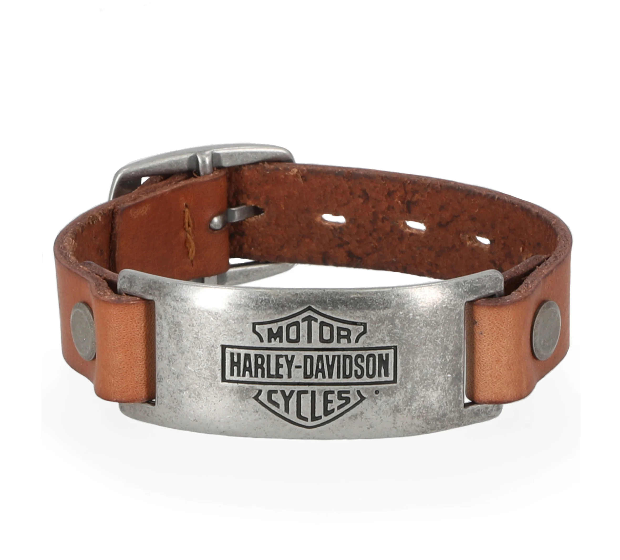 Bar & Shield Metal Plate Leather Cuff