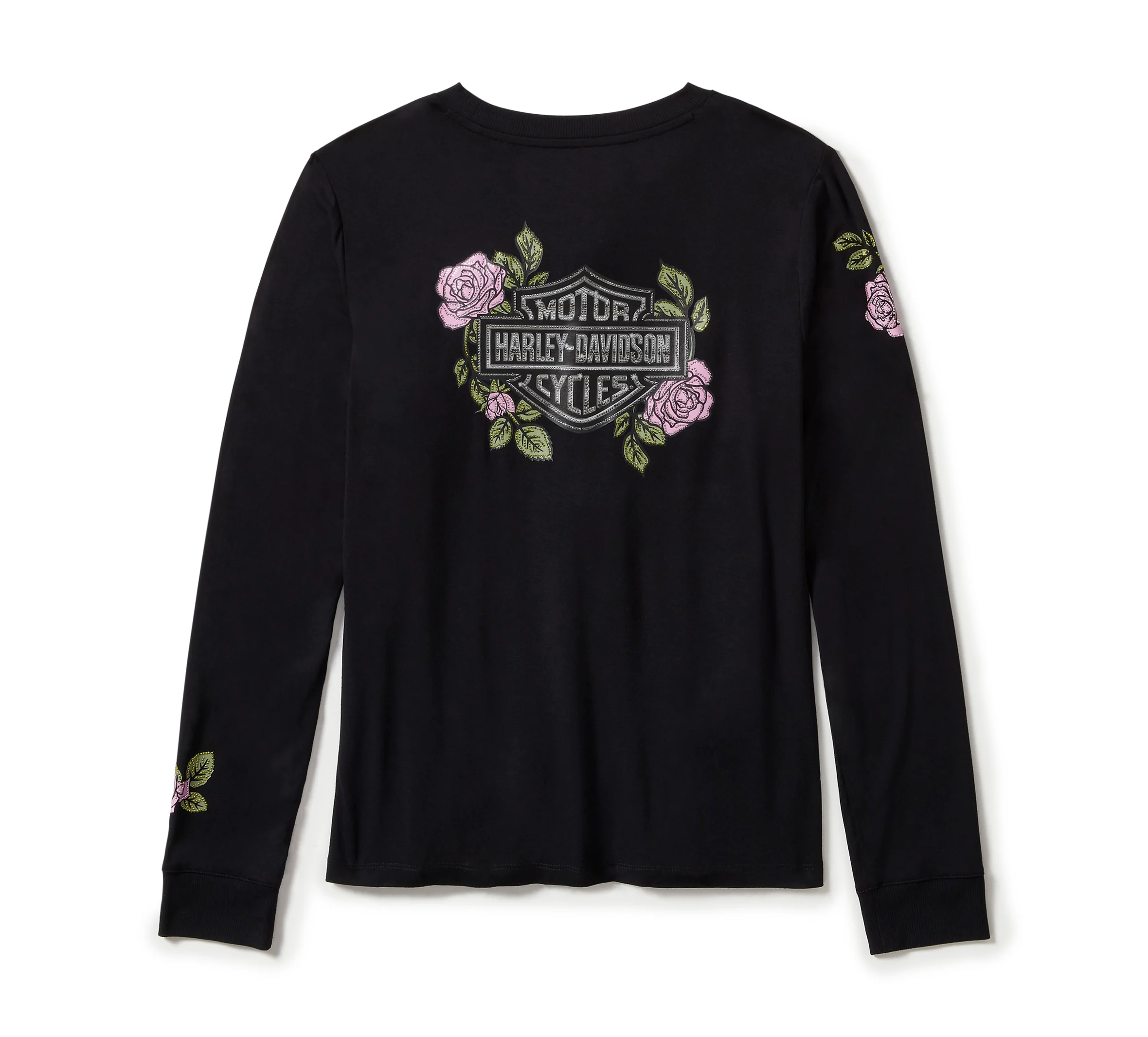 Women's Rose & Thorn Bling Long Sleeve Top - Harley Black