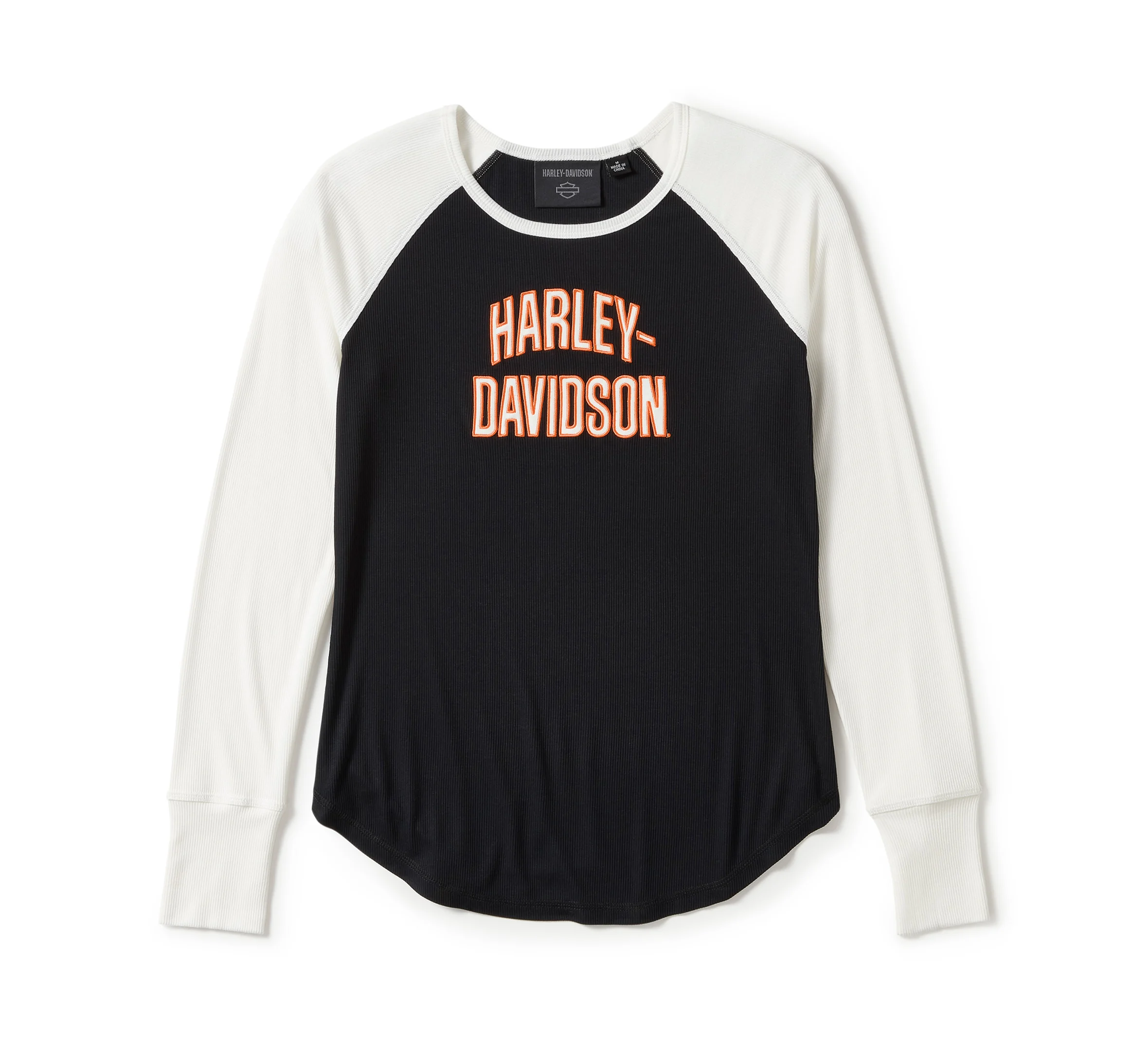 Women's Essential Arched Font Long Sleeve Raglan - Colorblock - Harley Black & Cloud Dancer