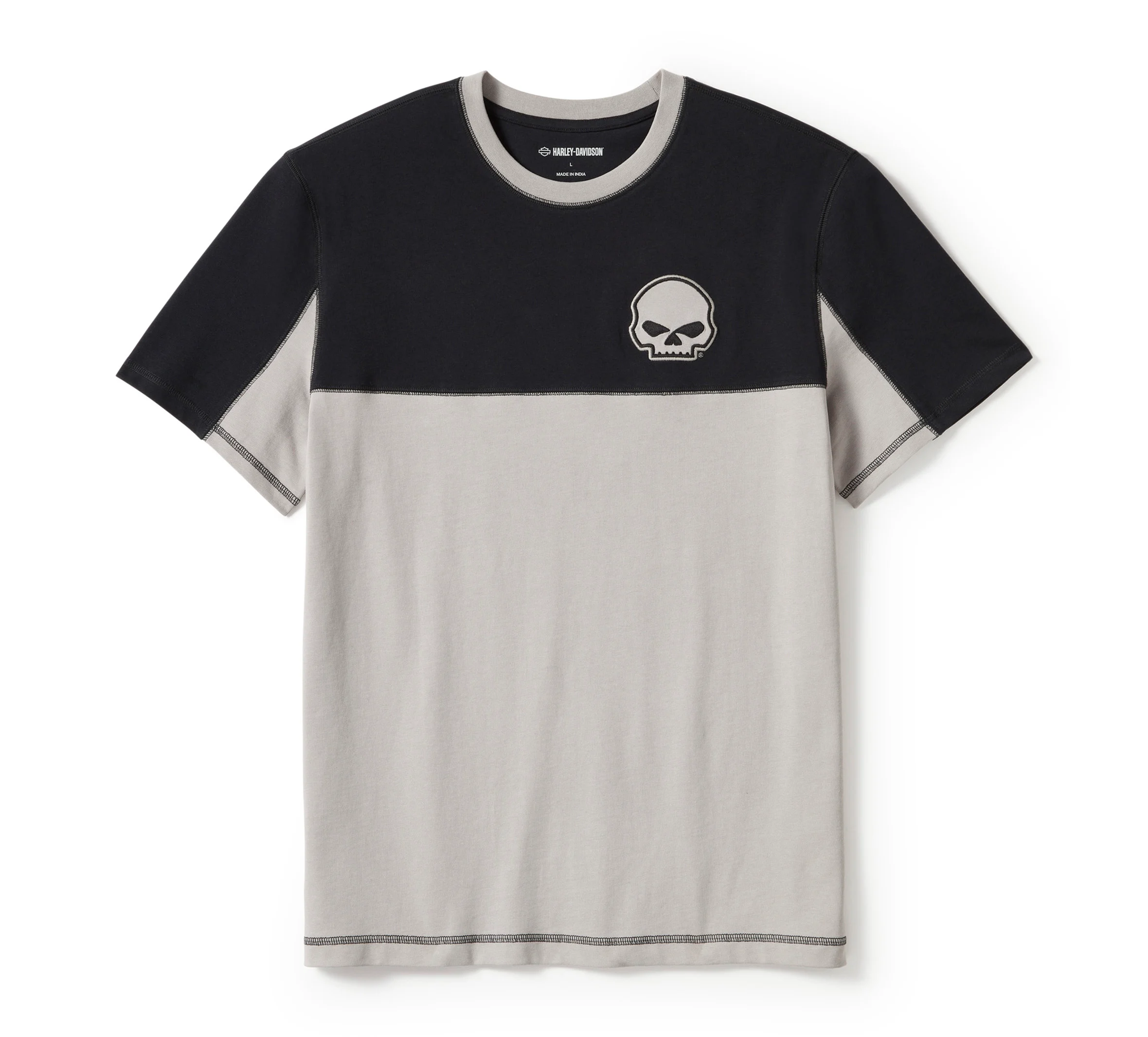 Men's Willie G Skull Colorblock Short Sleeve Tee - Colorblock - Harley Black & Ghost Grey
