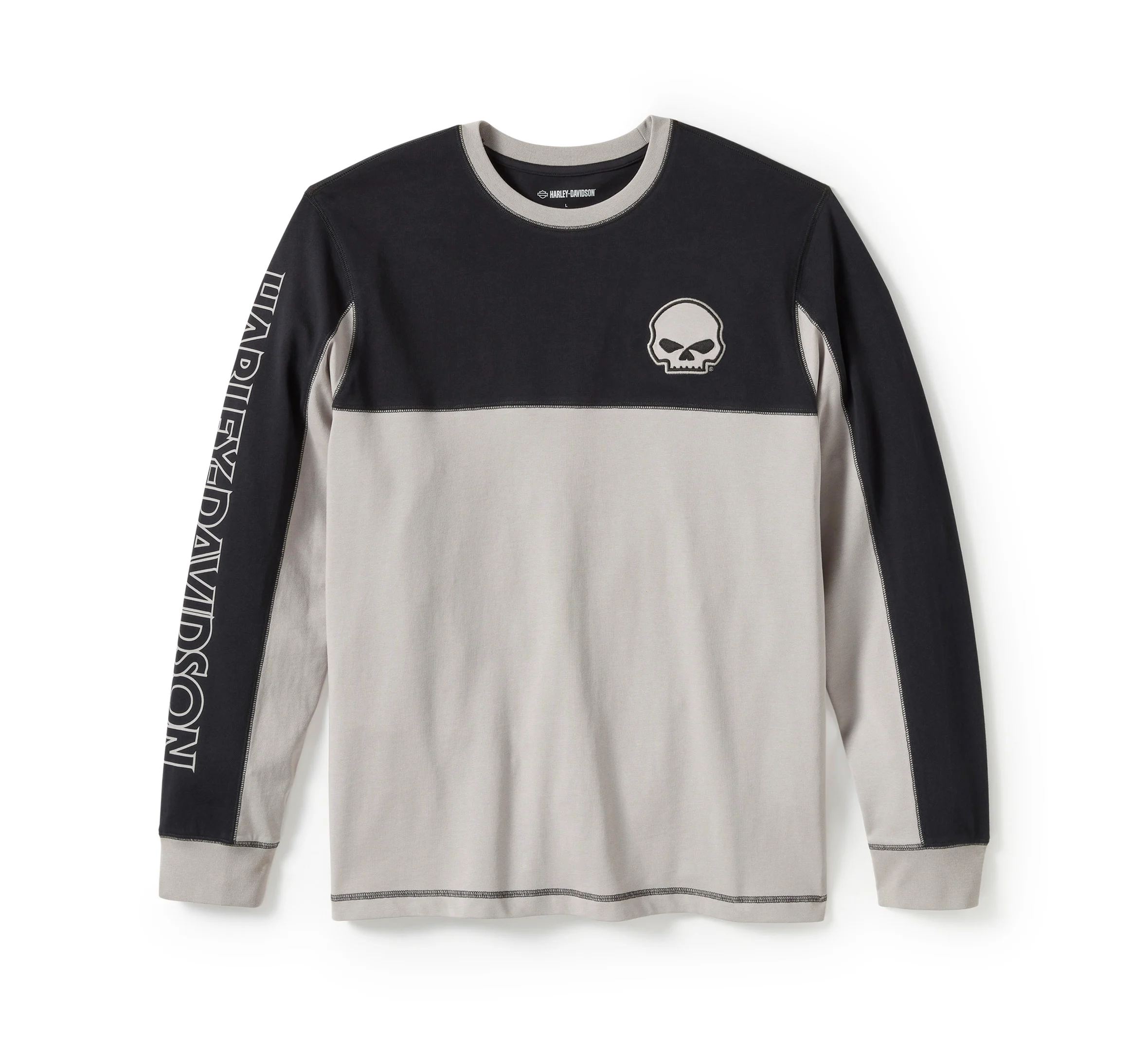 Men's Willie G Skull Colorblock Long Sleeve Tee - Colorblock - Harley Black & Ghost Grey