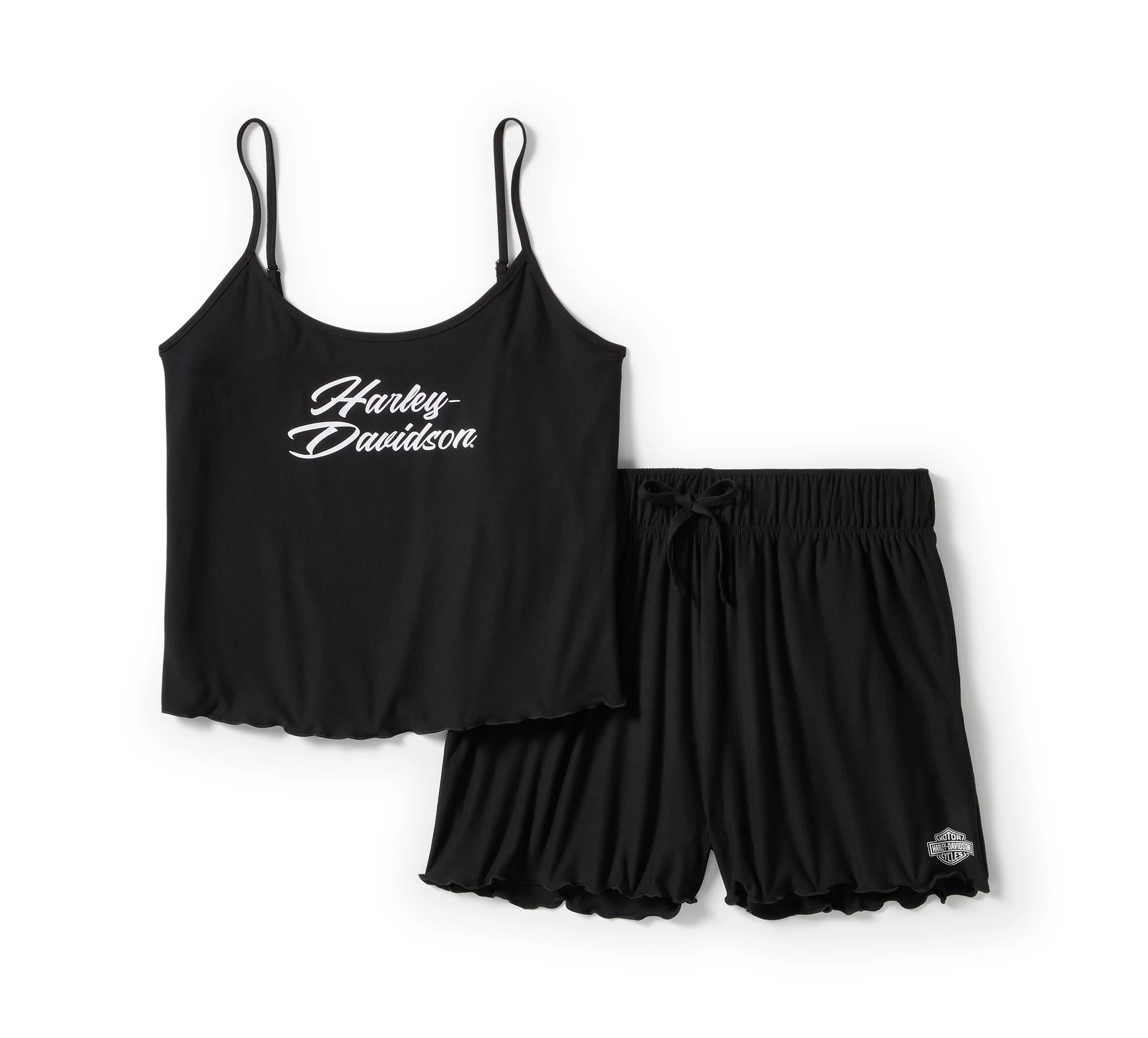 Women's Lettuce Trim Pajama Short Set - Harley Black