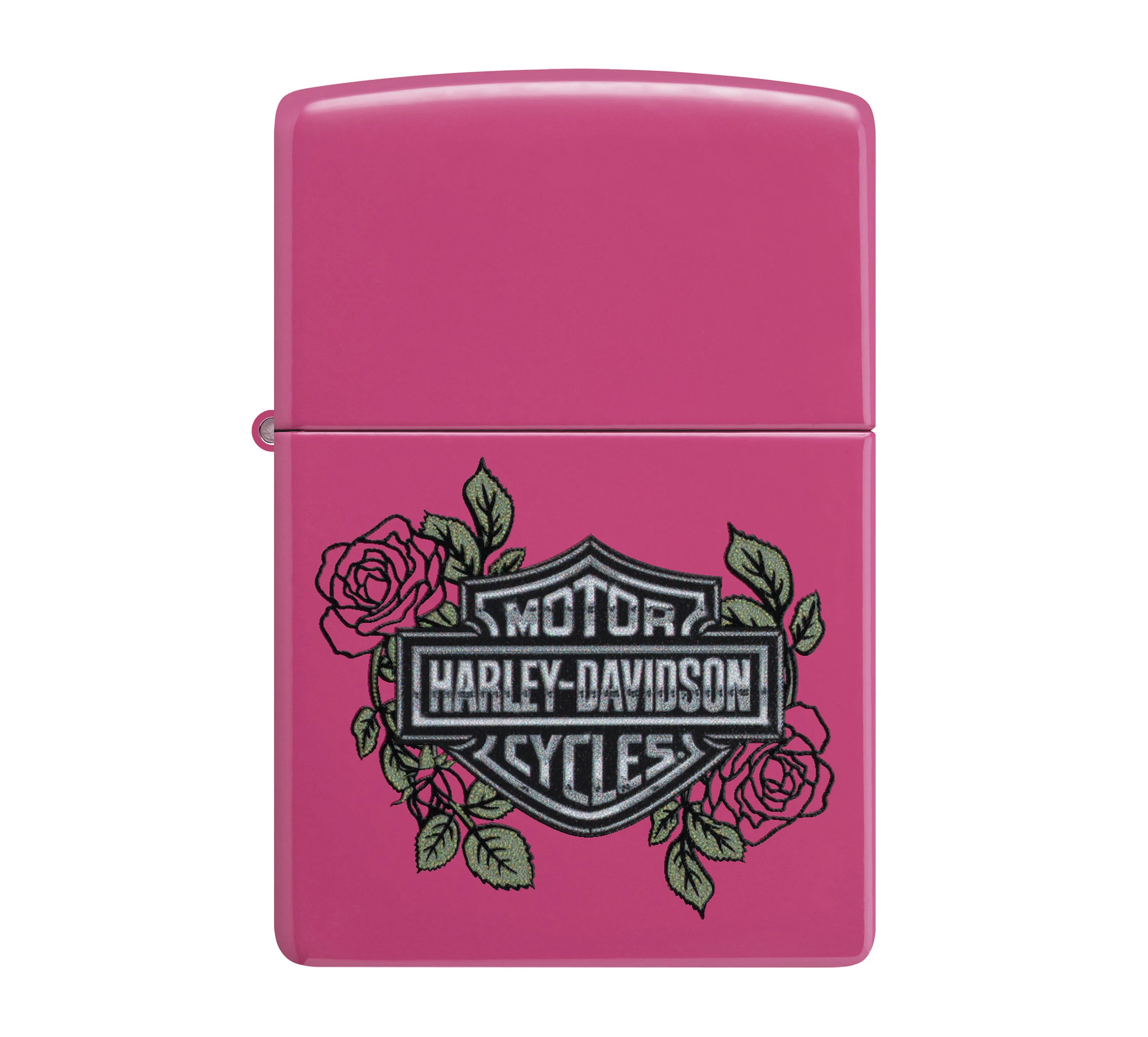 Harley-Davidson Bar and Shield Logo with Roses Color Image Pink Matte Windproof Lighter
