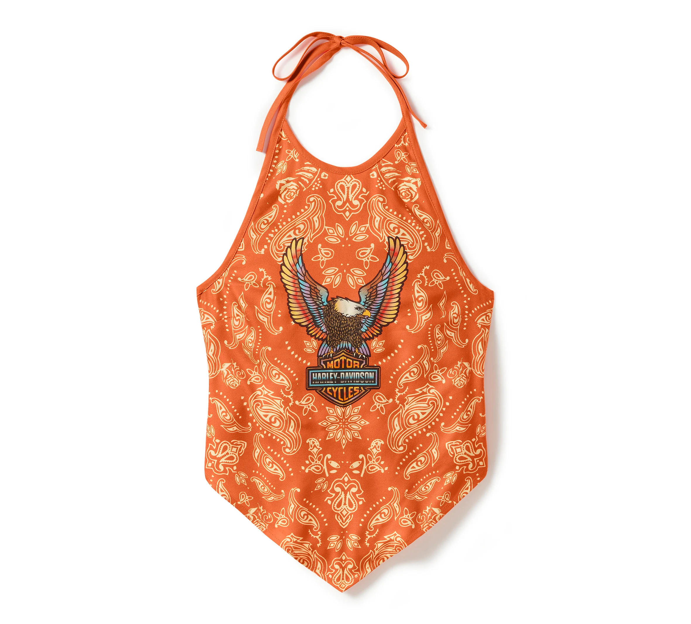 Women's Neon Eagle Paisley Bandana Halter - Harley Orange