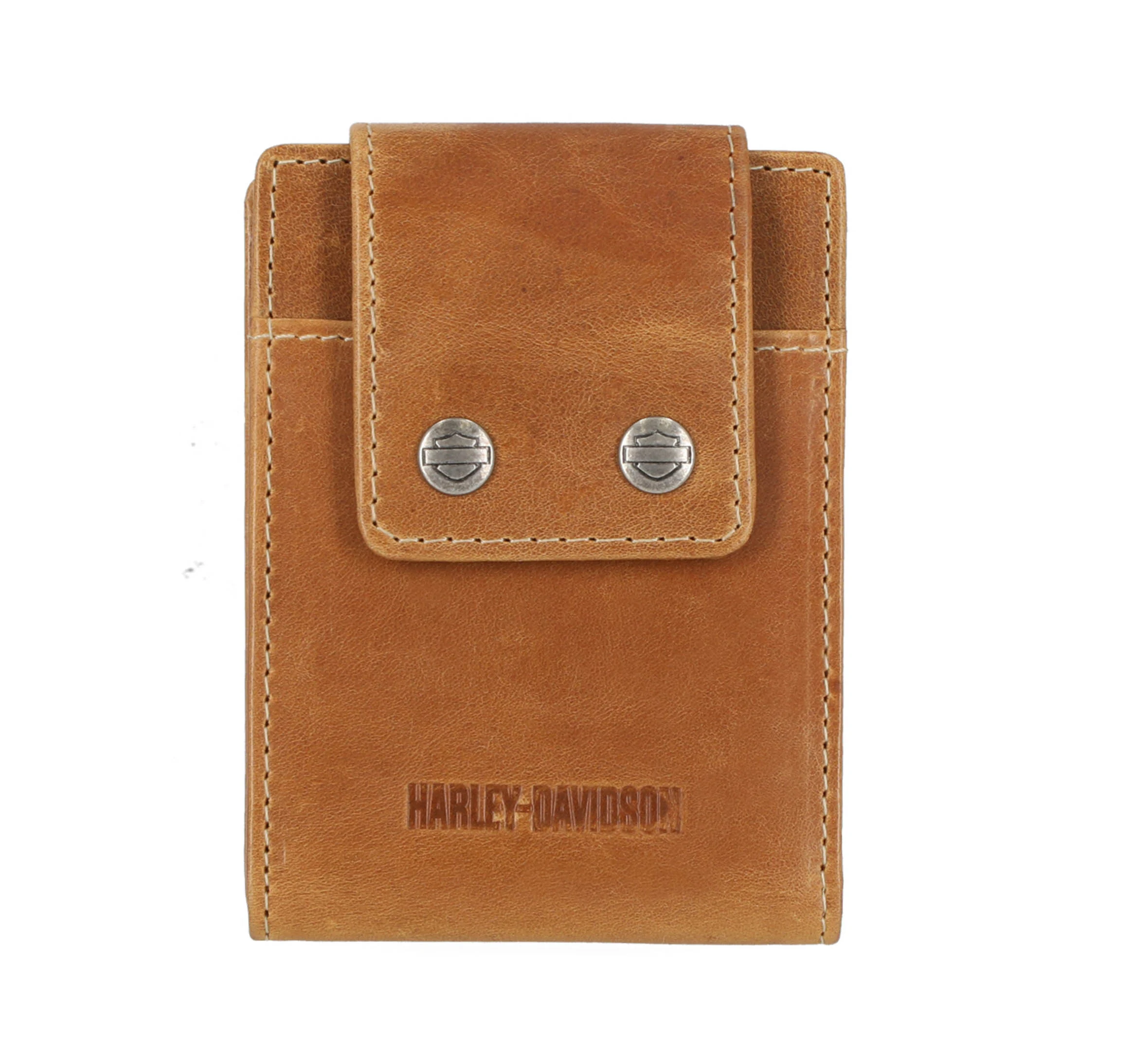 Men's Smooth Grain Snap Leather Front Pocket Bifold Wallet - Cognac