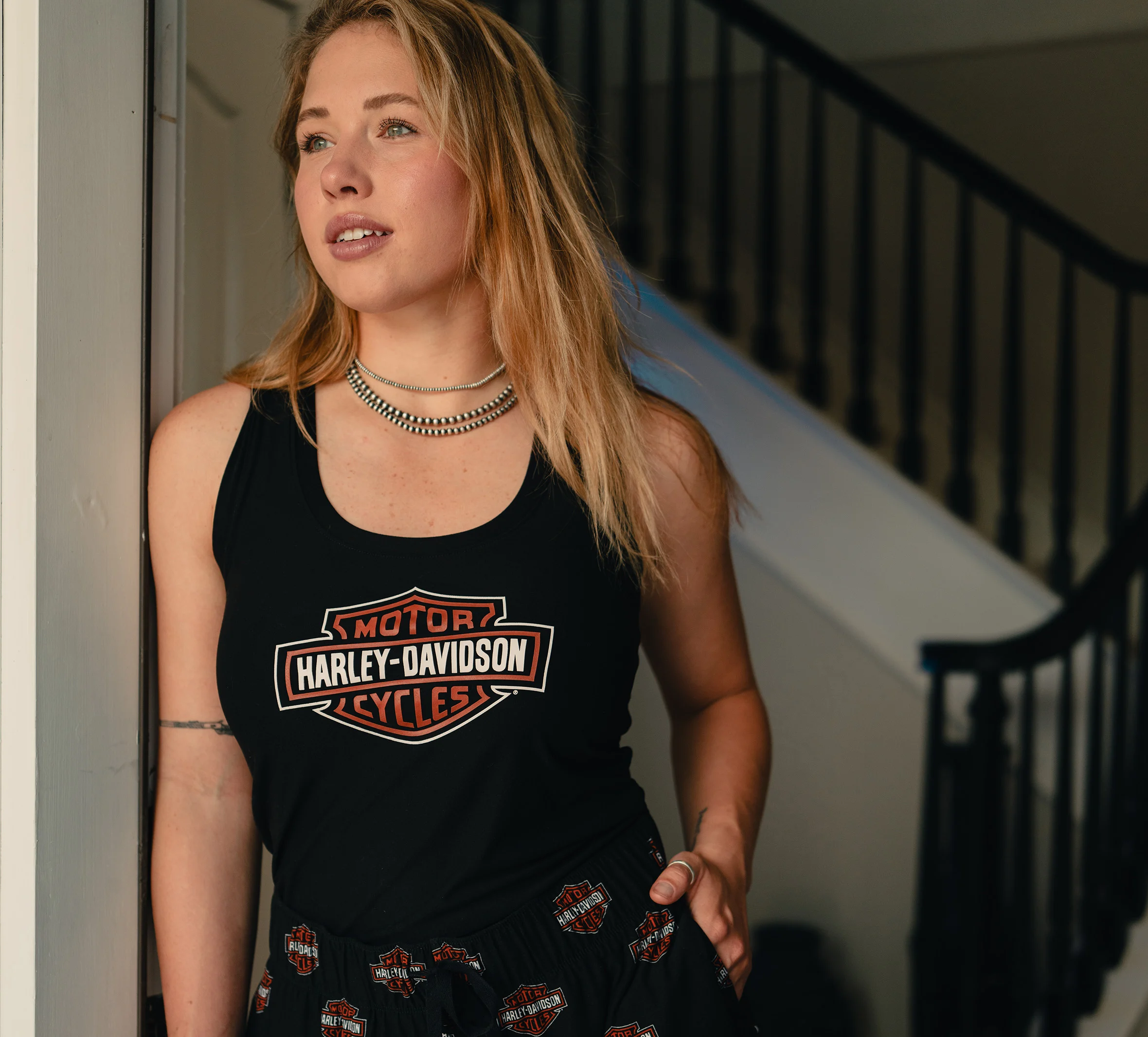 Women's Bar & Shield Print Pajama Short Set