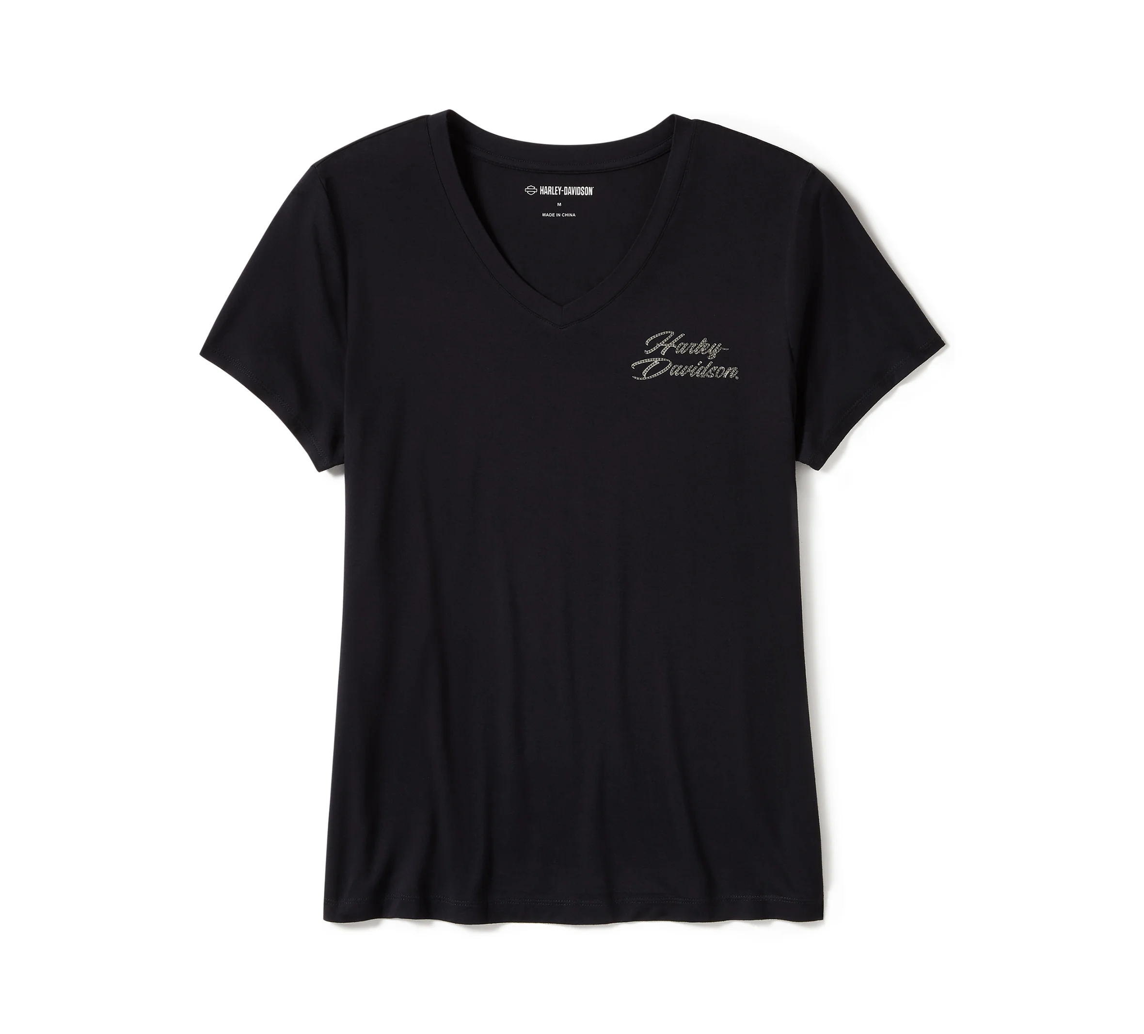 Women's Rose & Thorn Bling V Neck Tee - Harley Black