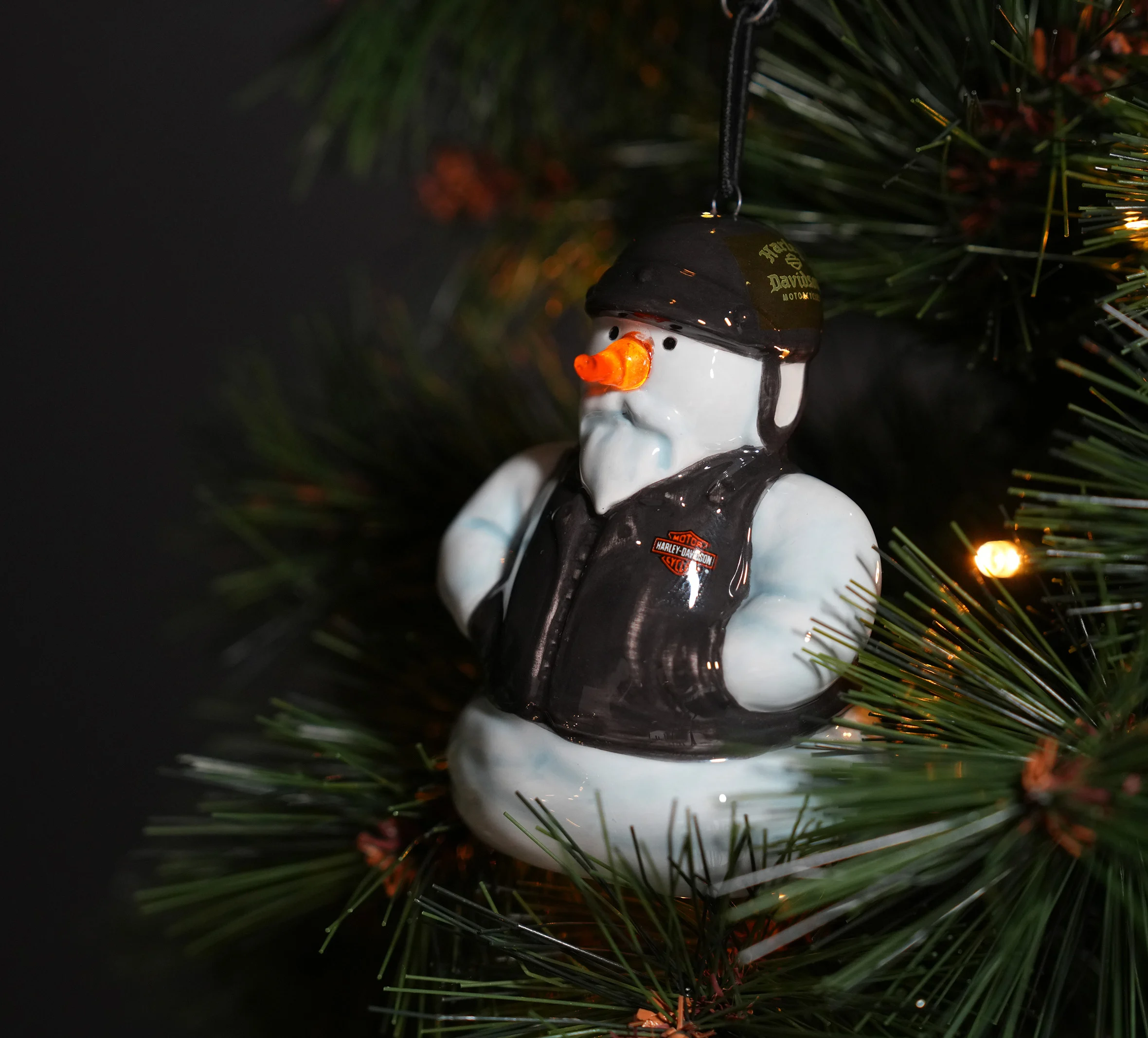 Biker Snowman LED Ornament