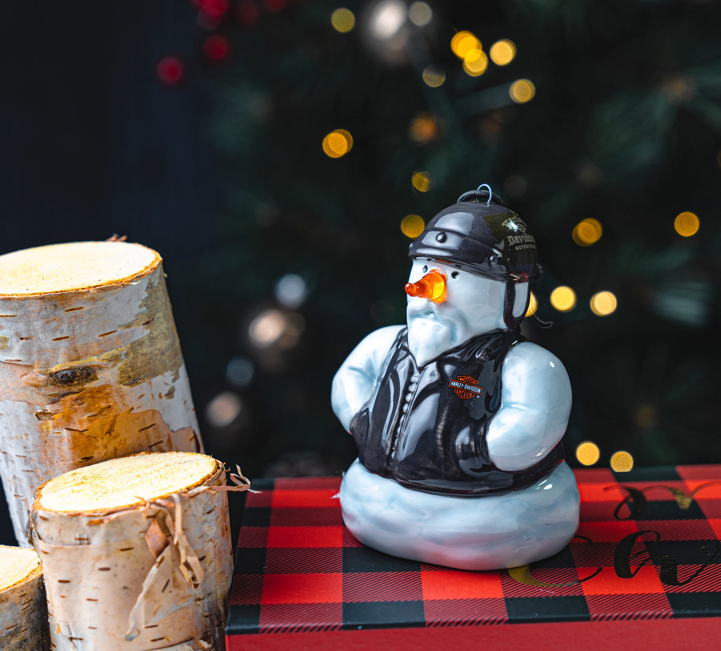 Biker Snowman LED Ornament