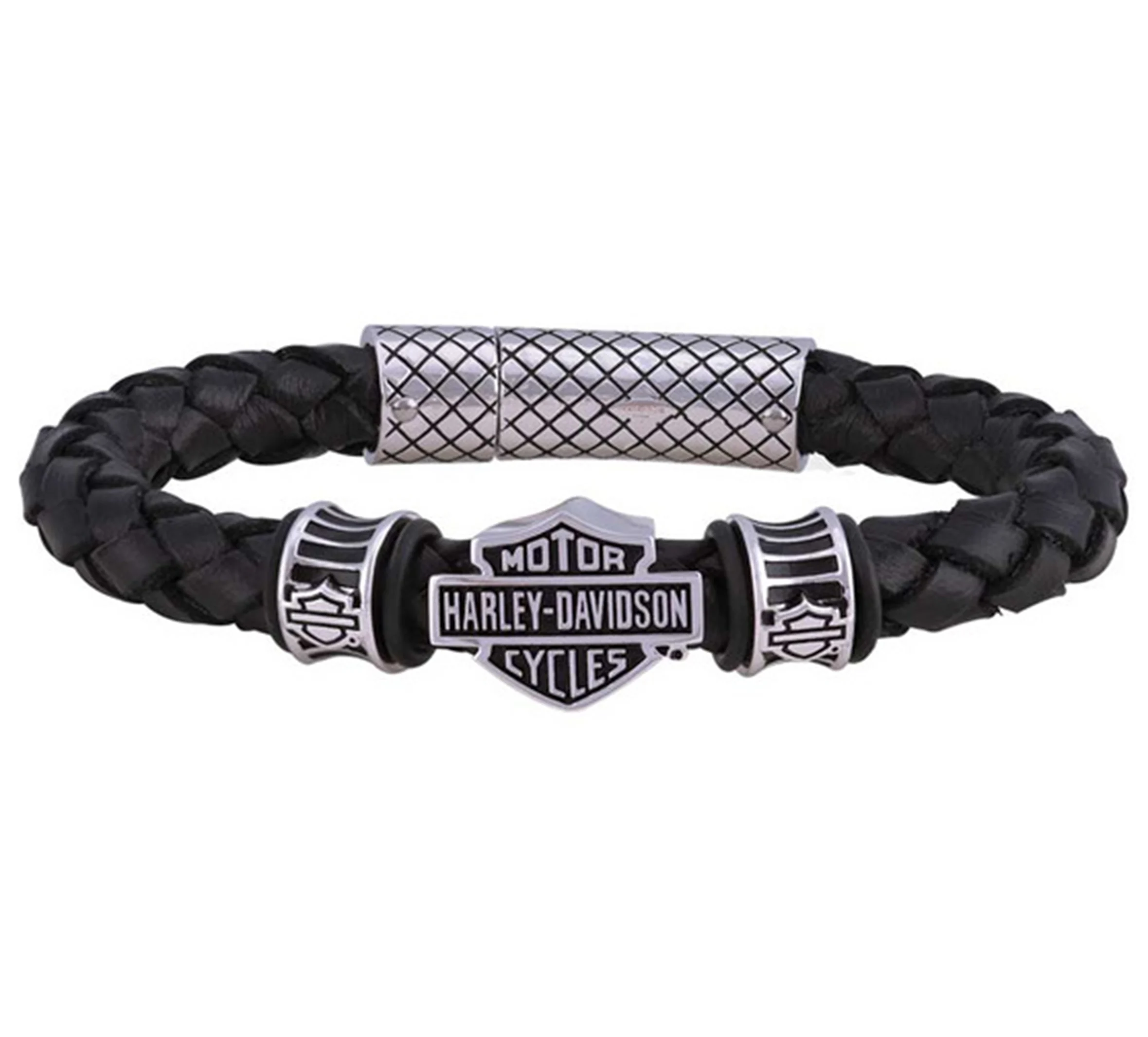 Men's Bar & Shield Braided Leather Bracelet
