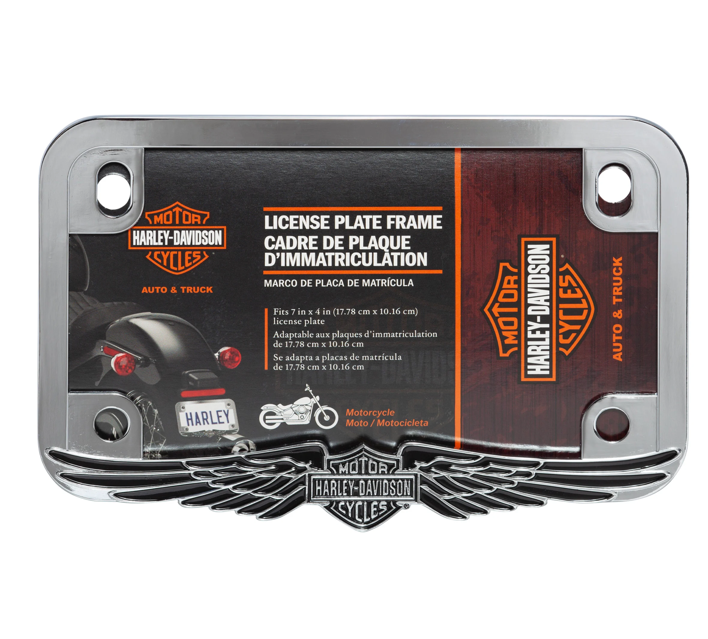 Bar & Shield with Wings Chrome Motorcycle License Frame