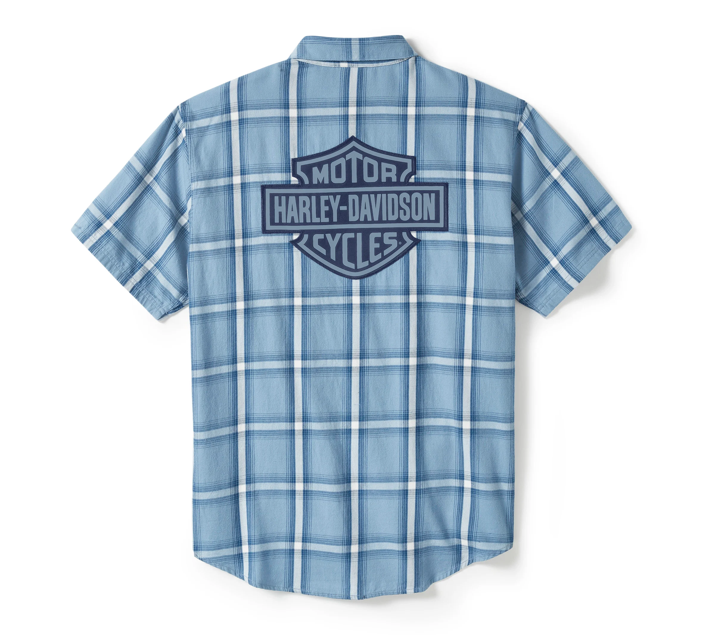 Men's Bar & Shield Staple Short Sleeve Shirt - Plaid - Faded Denim & Cloud Dancer
