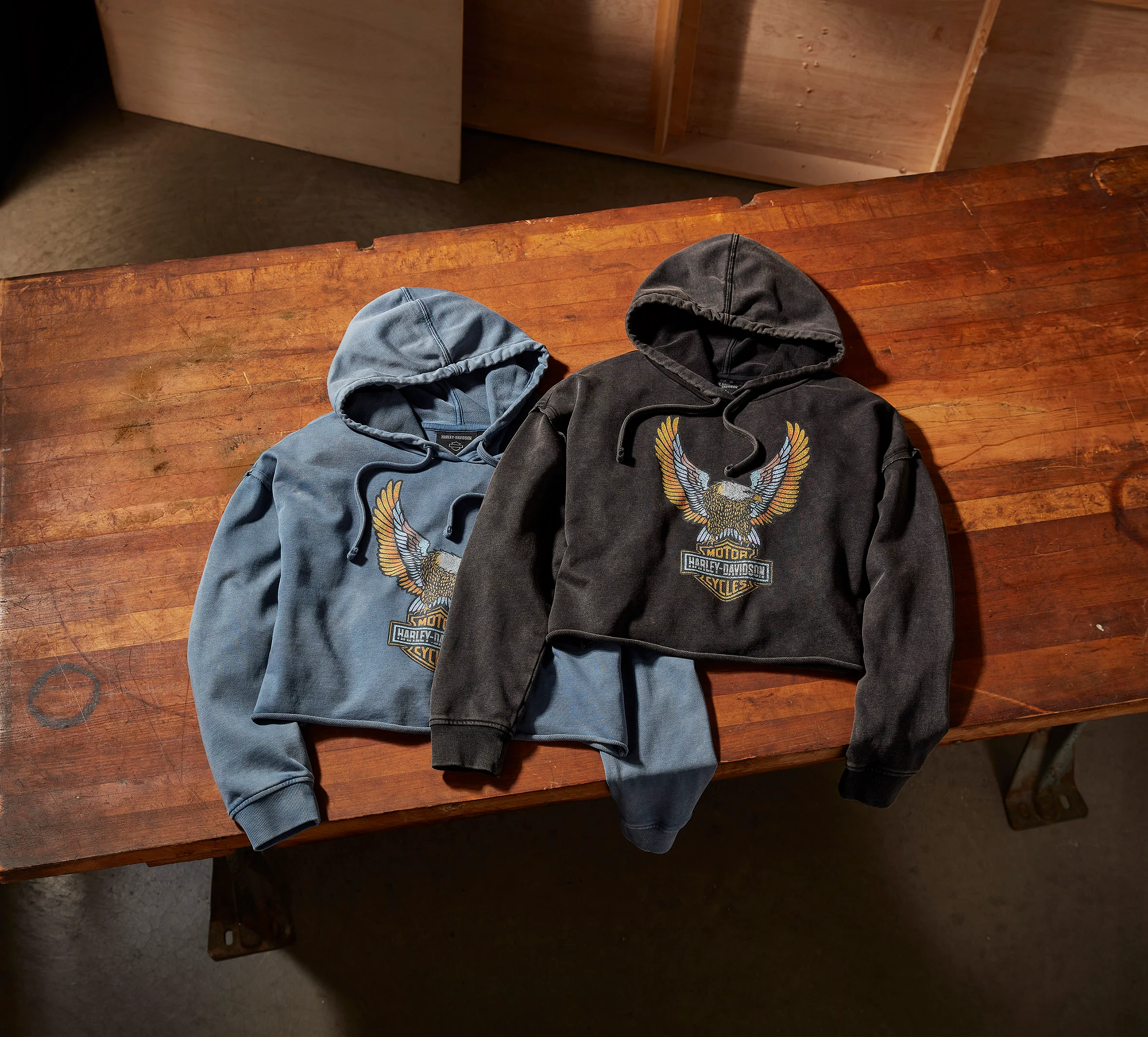 Women's Neon Eagle Cropped Pullover Hoodie - Harley Black