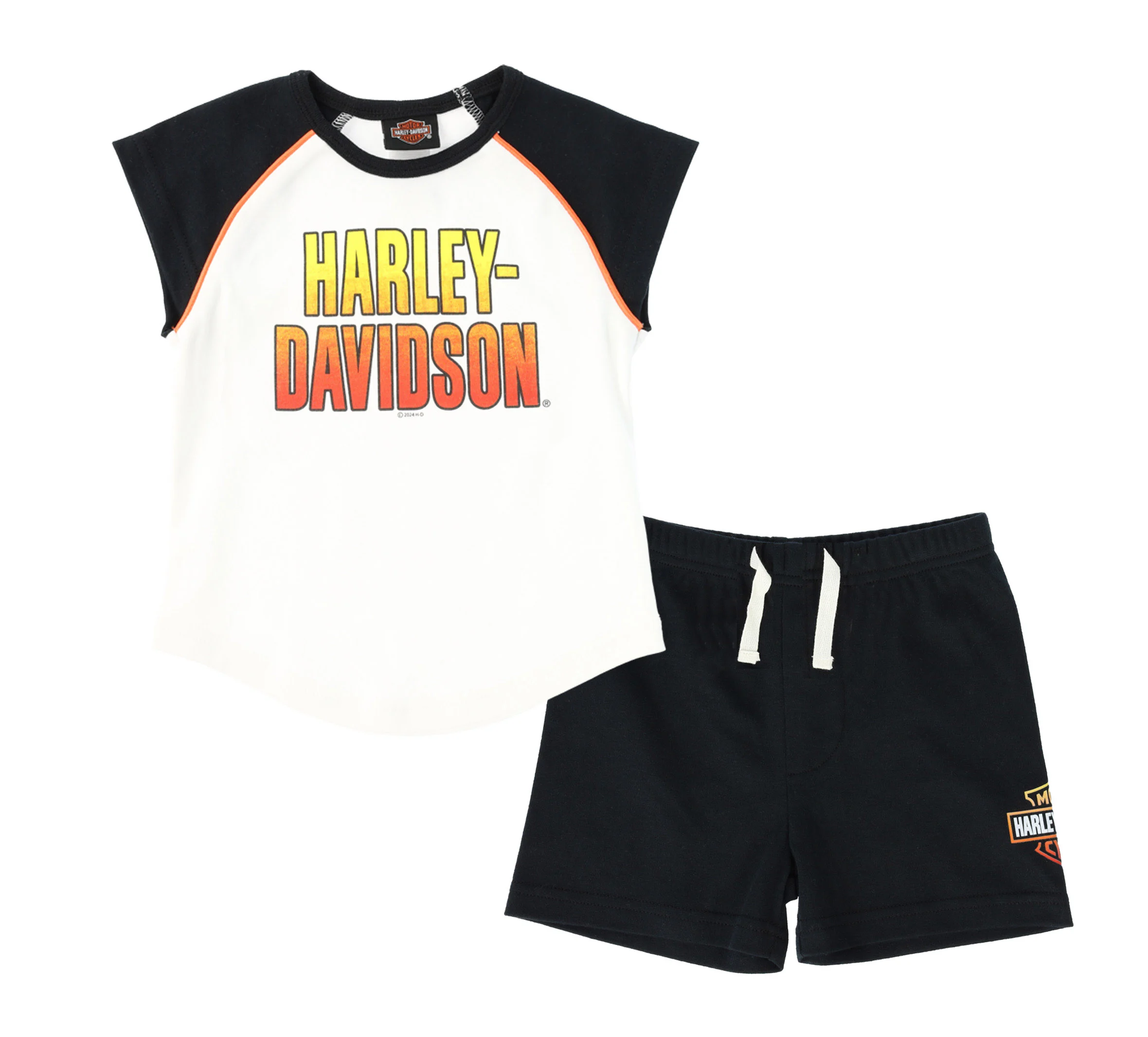 Toddler Girl's Rally Collection Knit Cap Sleeve Tee and Short Set in White/Black