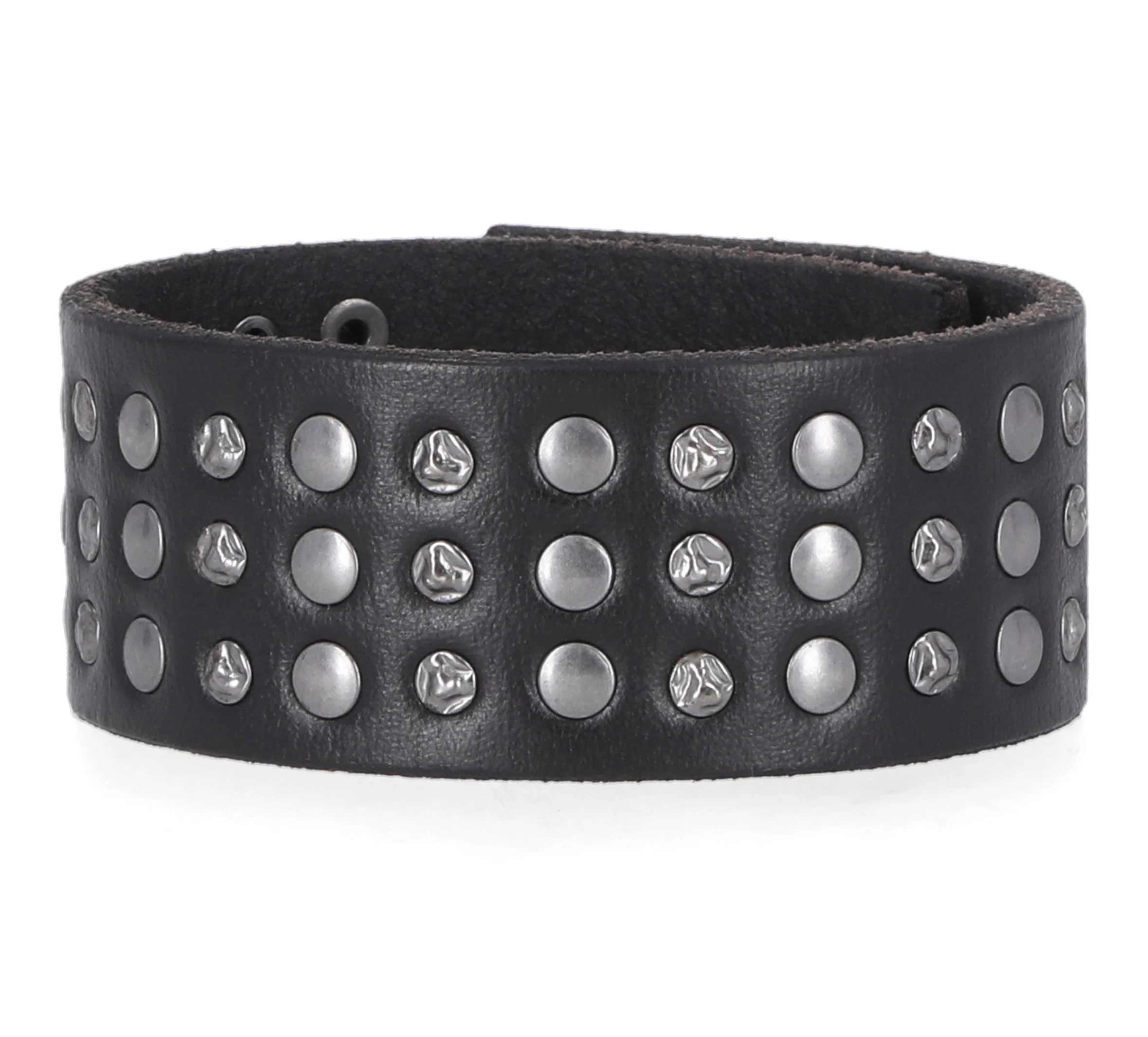 Triple Row Stud Leather Cuff L/XL Black