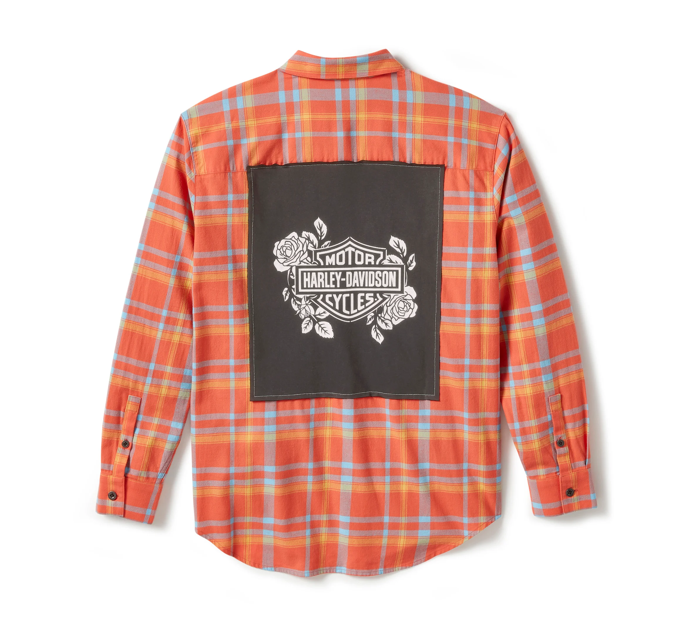 Women's Patch Woven Long Sleeve Shirt - Plaid - Hot Coral & AlaskanBlue