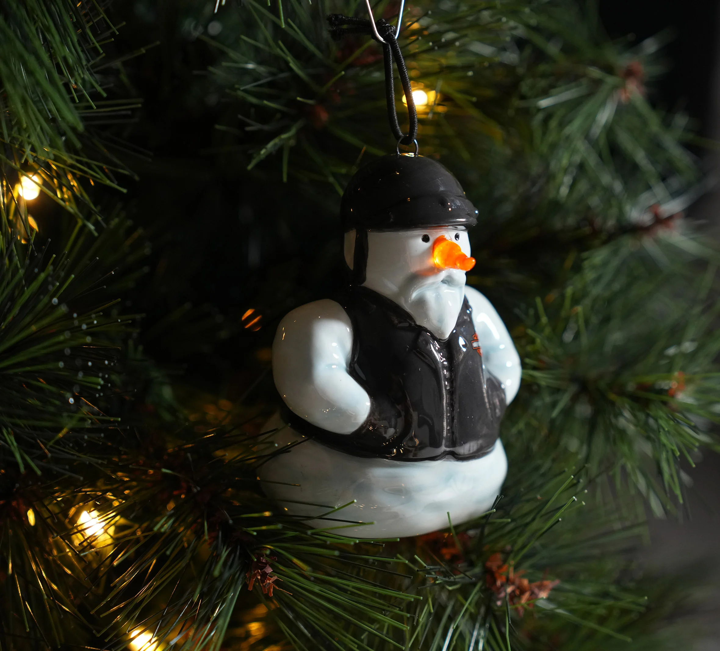 Biker Snowman LED Ornament