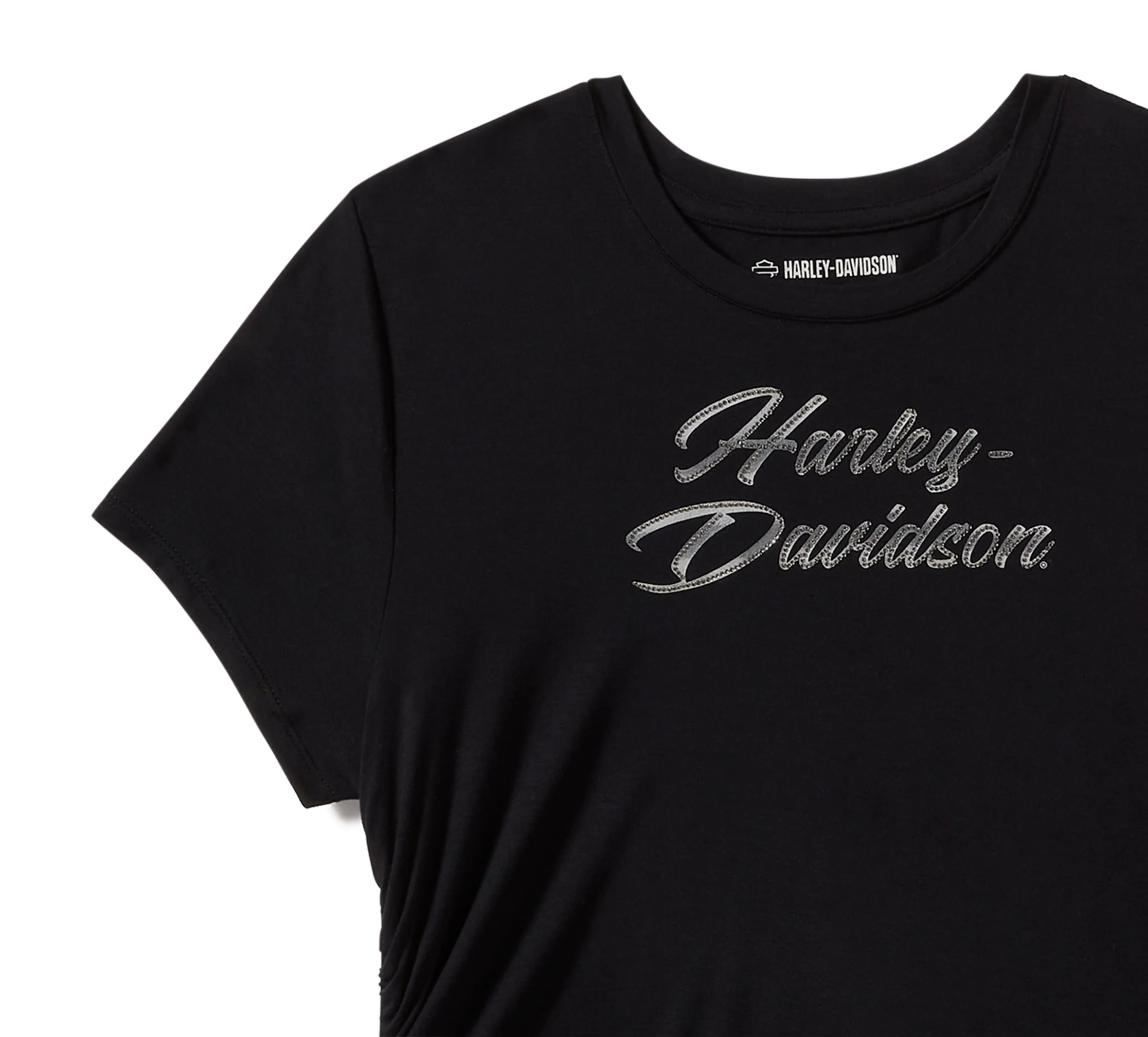 Women's Essential Bling Ruched Short Sleeve Top - Harley Black