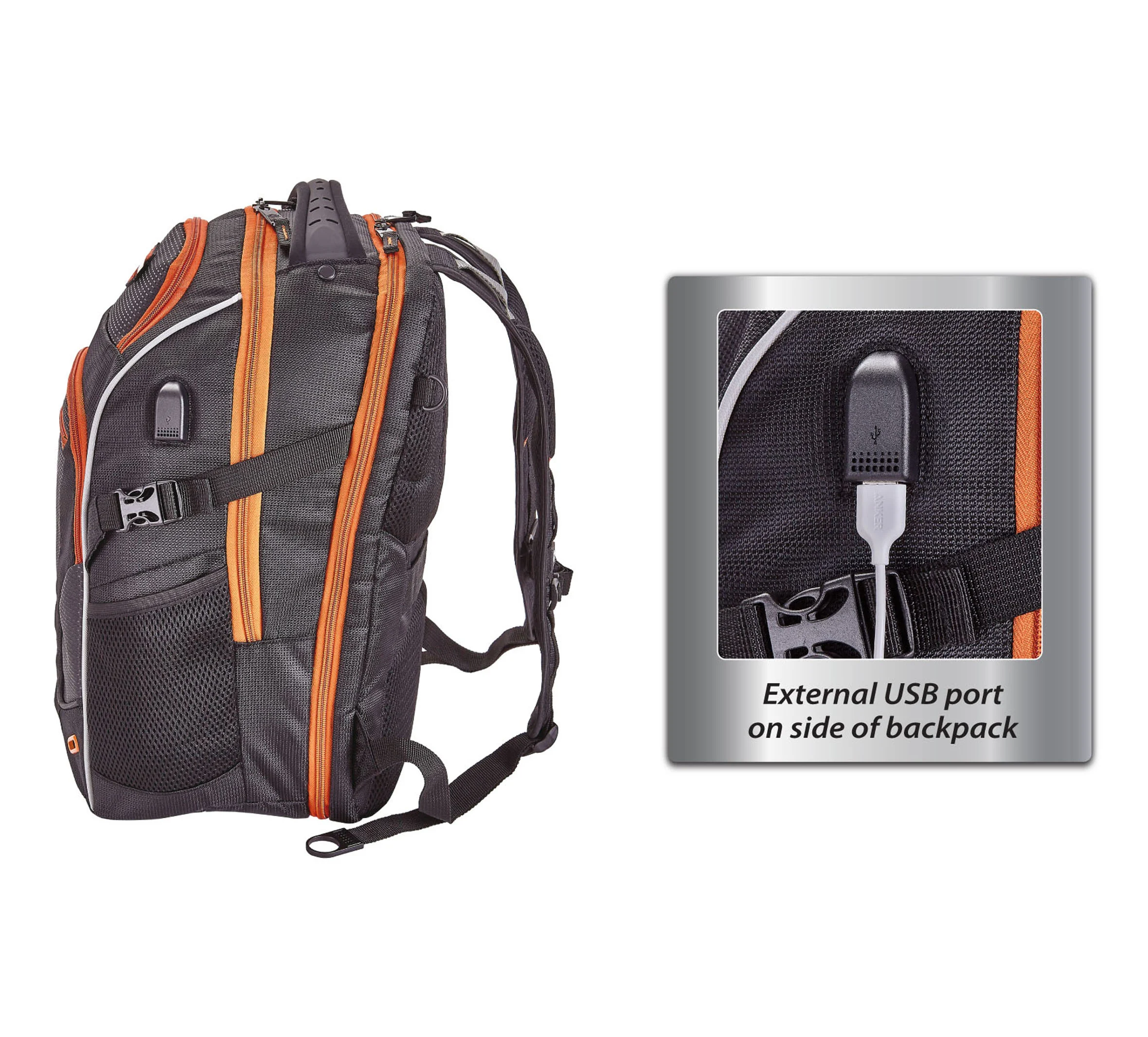 "Renegade II" USB Backpack - Rust/Black