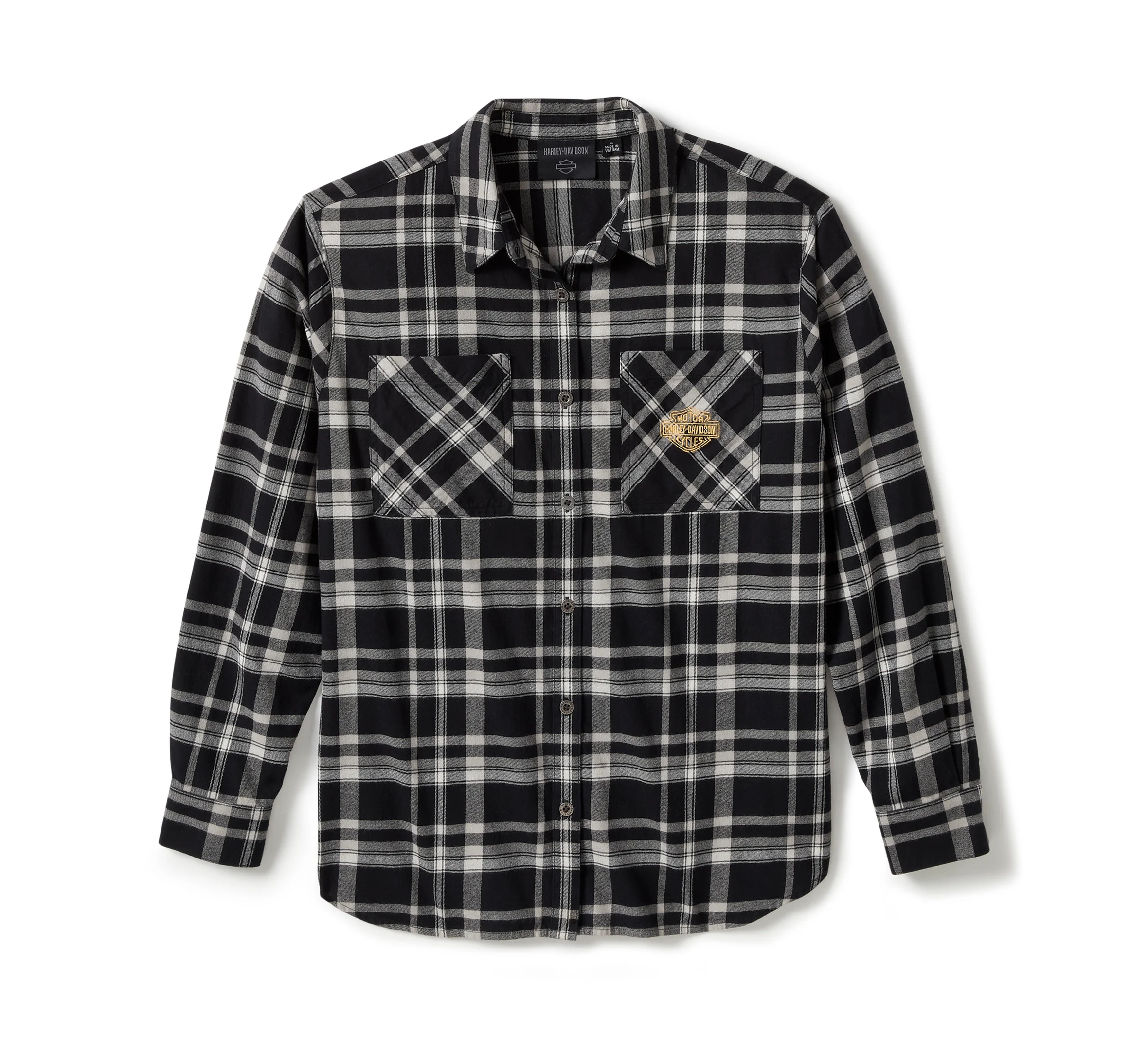 Women's Patch Woven Long Sleeve Shirt - Plaid - Harley Black & Ghost Gray
