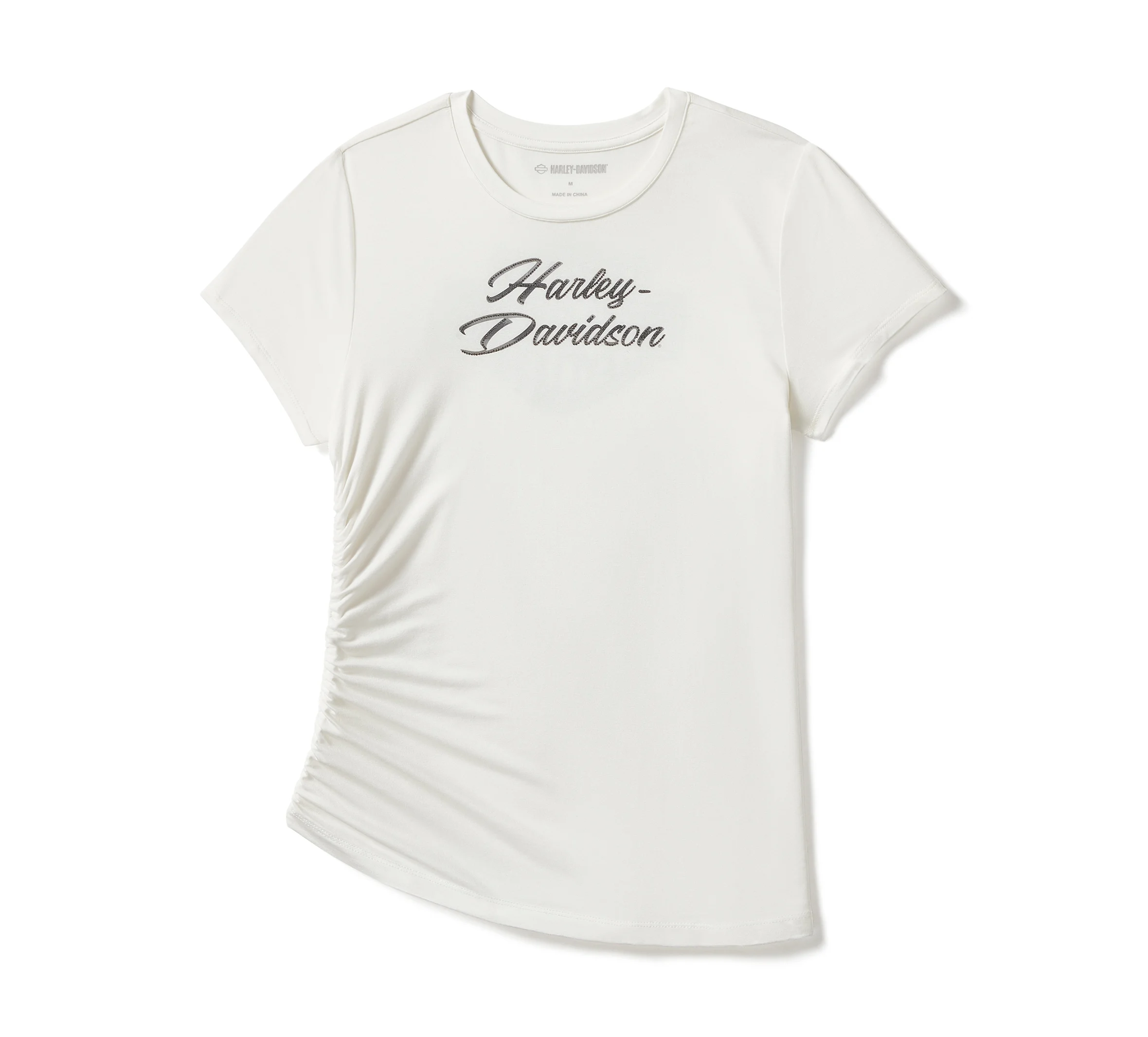 Women's Essential Bling Ruched Short Sleeve Top - Cloud Dancer