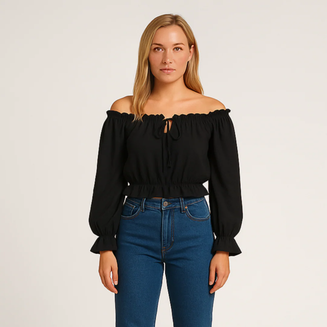 Boheme Off-Shoulder Bluse med Rynker