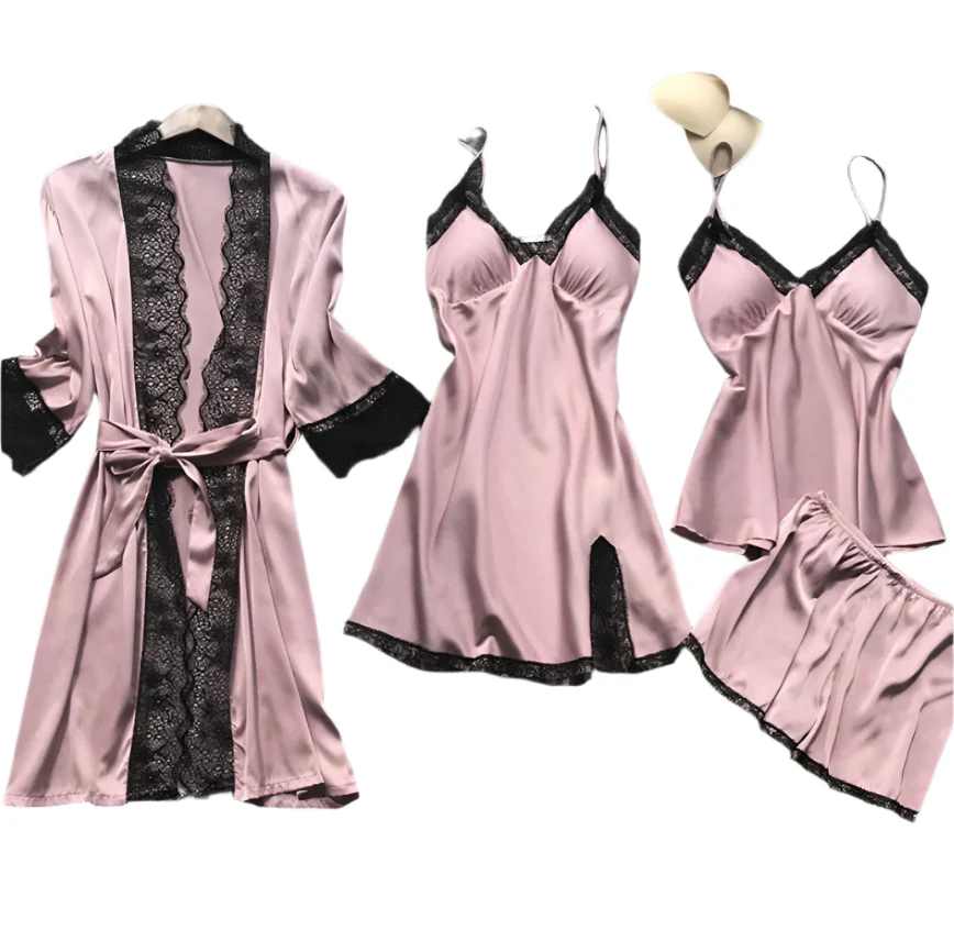 Elegant Satin Natt?j med Blondekant
