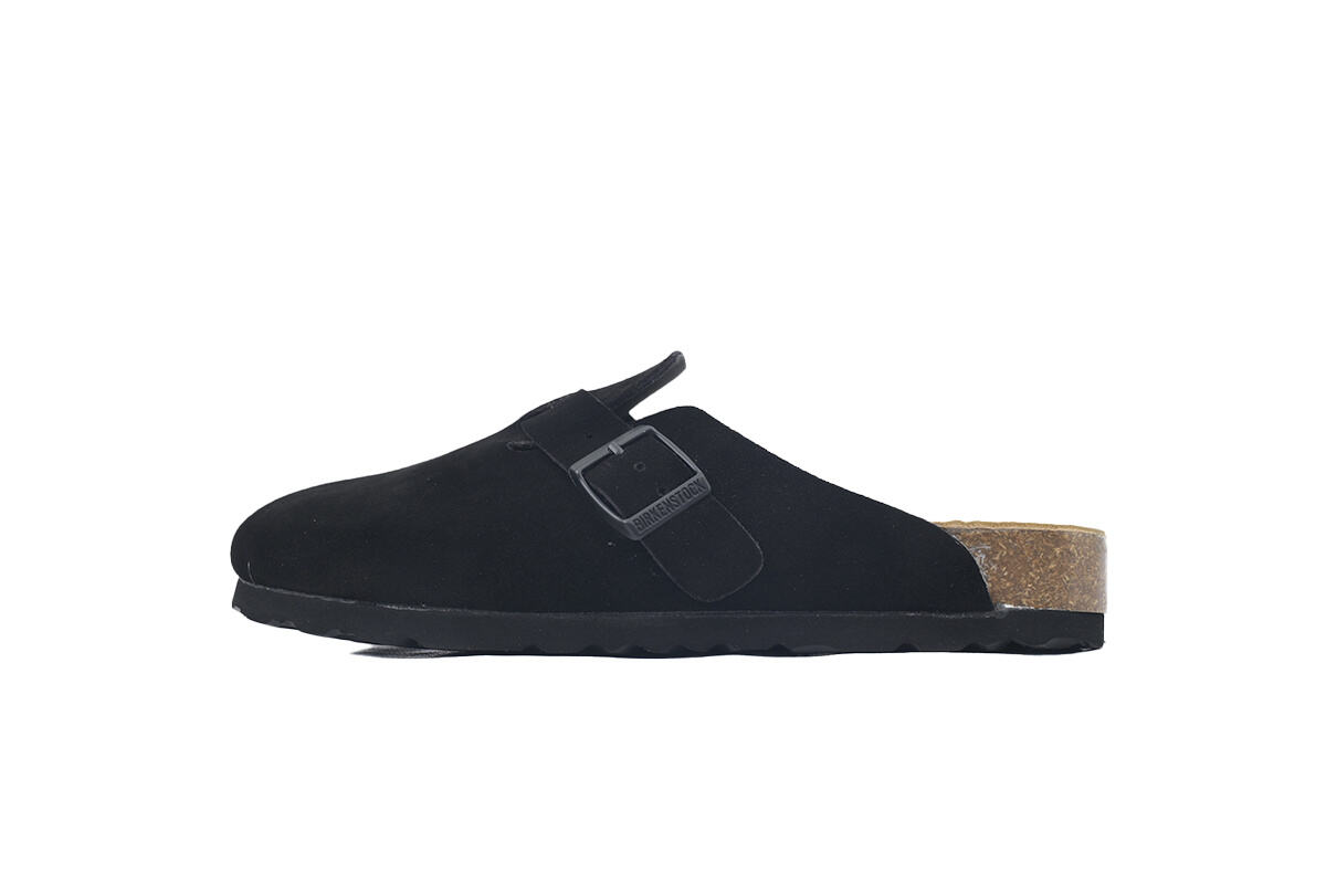 Birkenstock Boston Soft Footbed Black Velvet And Black Buckle Reps