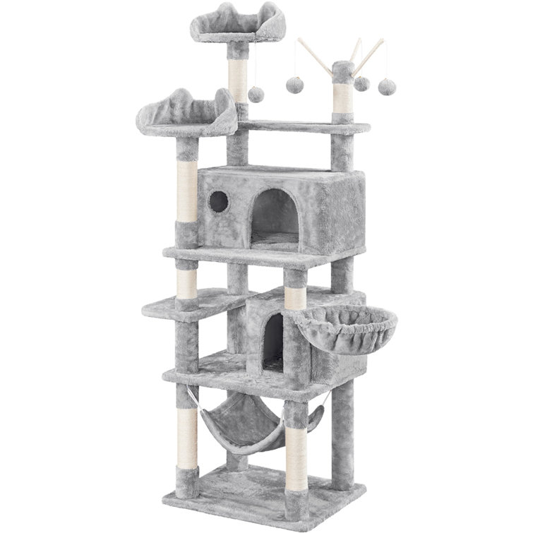 67" H Multi-Level Cat Tree Tower with 2 Cat Condos & Hammock Basket