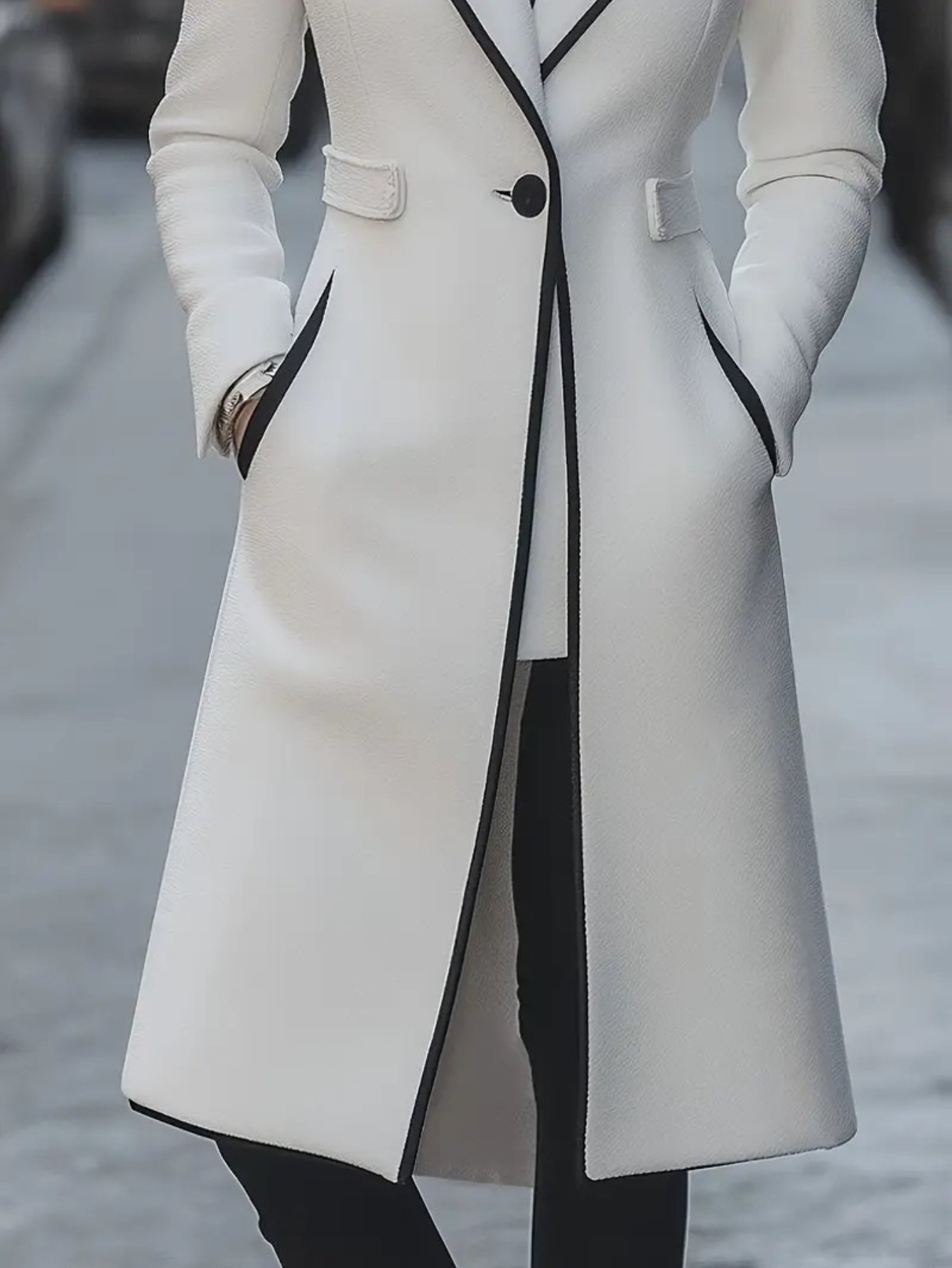 Women’S Elegant Lapel Suit – High-Quality Tailored Long Dress with Button Front, Knee-Length Windbreaker Coat, Color-Block Design for Autumn Commuting