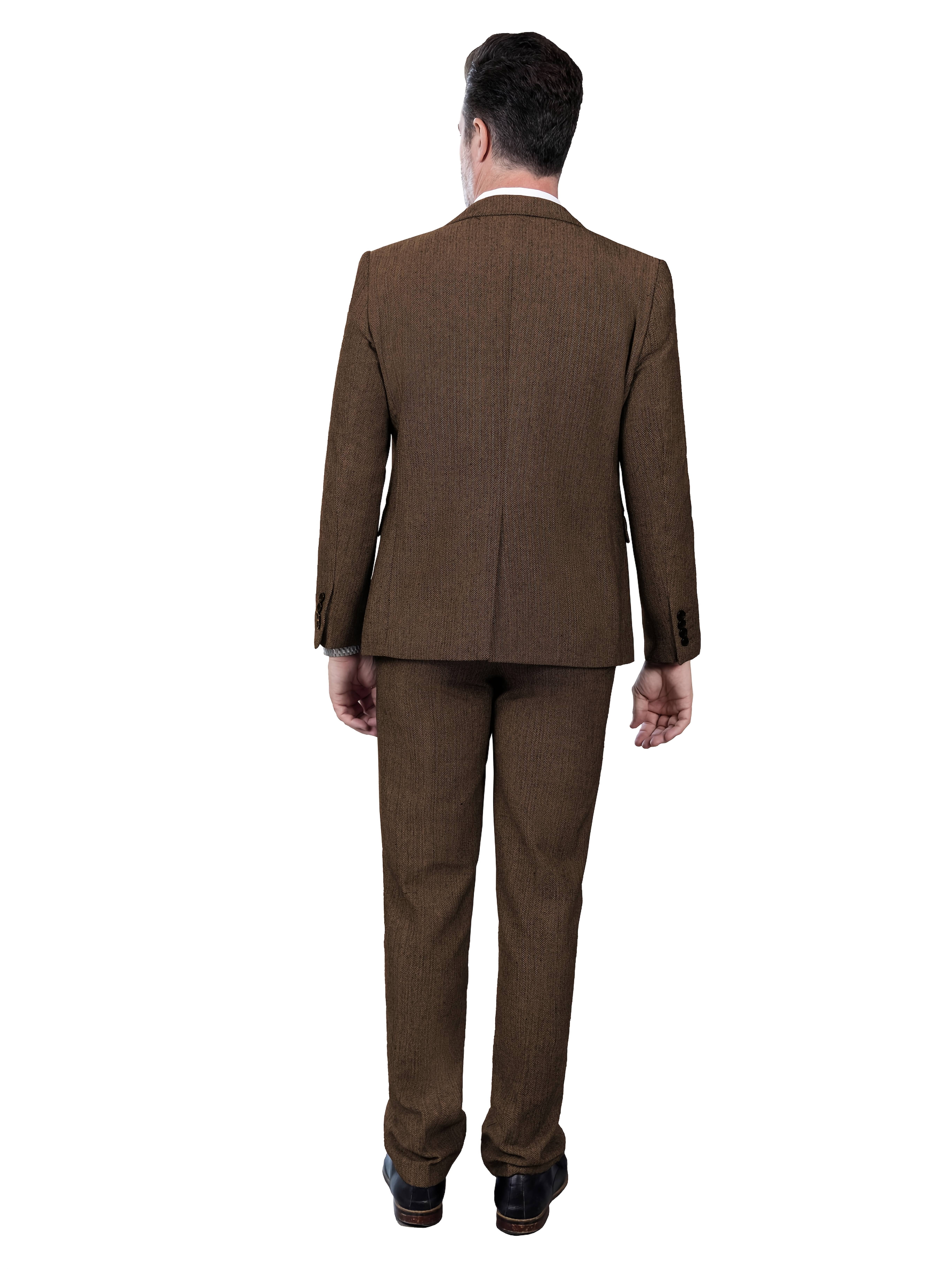 【Haute couture】Three-piece Men'S Suit, Tweed Fleece Herringbone Texture Wedding Suit, Tuxedo with Peaked Lapels Formal Dress, Wedding Suit for Men, Slim Suit for Men, Suits for Men Full Set, Wedding Suit