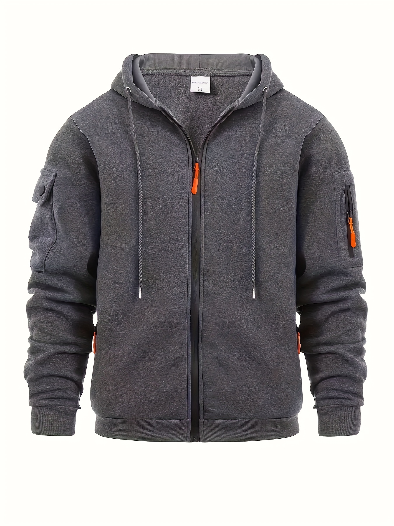 Polyester Machine Washable Men's Casual Hooded Jacket - Zip-Up for Outdoor Sports & Leisure