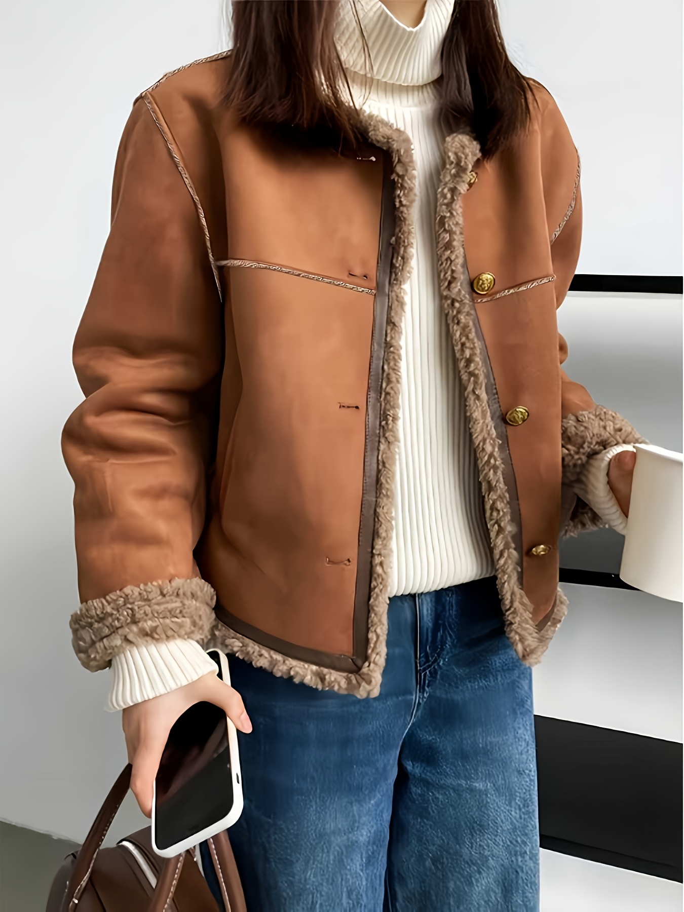 Women's Winter Coat - Elegant Outerwear Jacket with Button Closure, Relaxed H-Silhouette, Machine Washable Cold Weather Jacket for Everyday