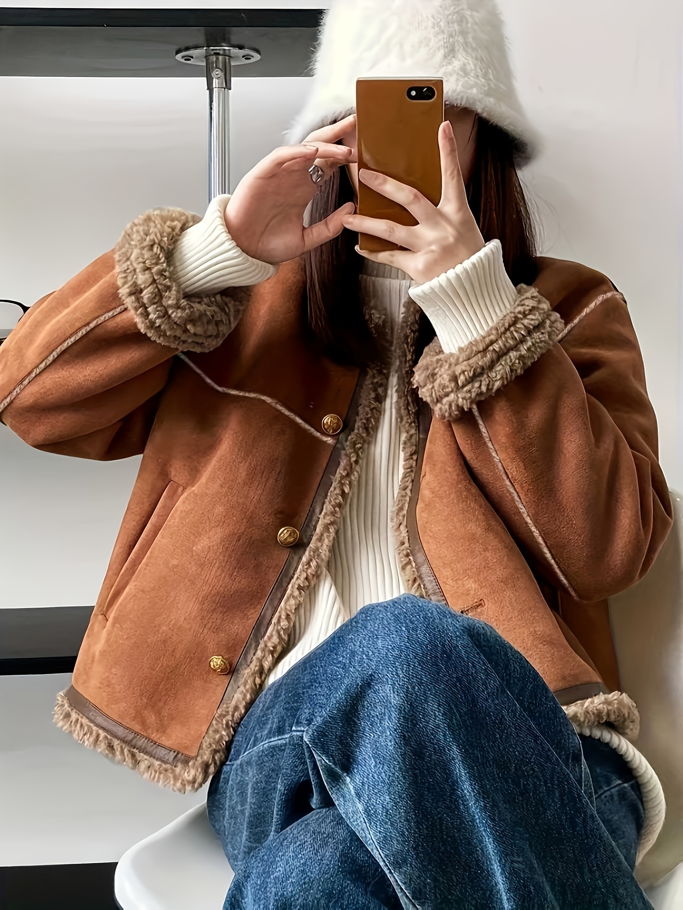 Women's Winter Coat - Elegant Outerwear Jacket with Button Closure, Relaxed H-Silhouette, Machine Washable Cold Weather Jacket for Everyday