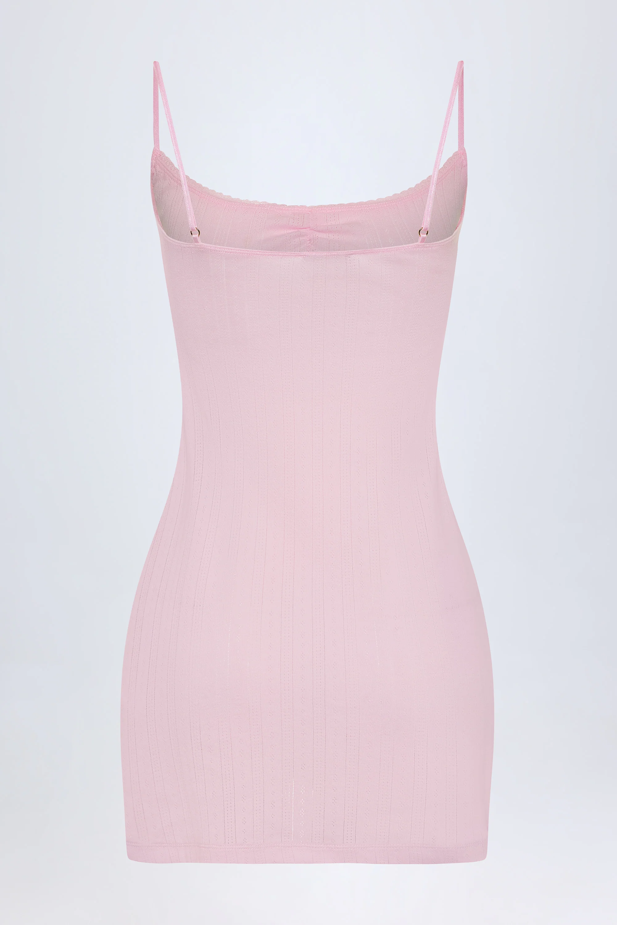 Pointelle Ruched A-Line Mini Dress in Baby Pink