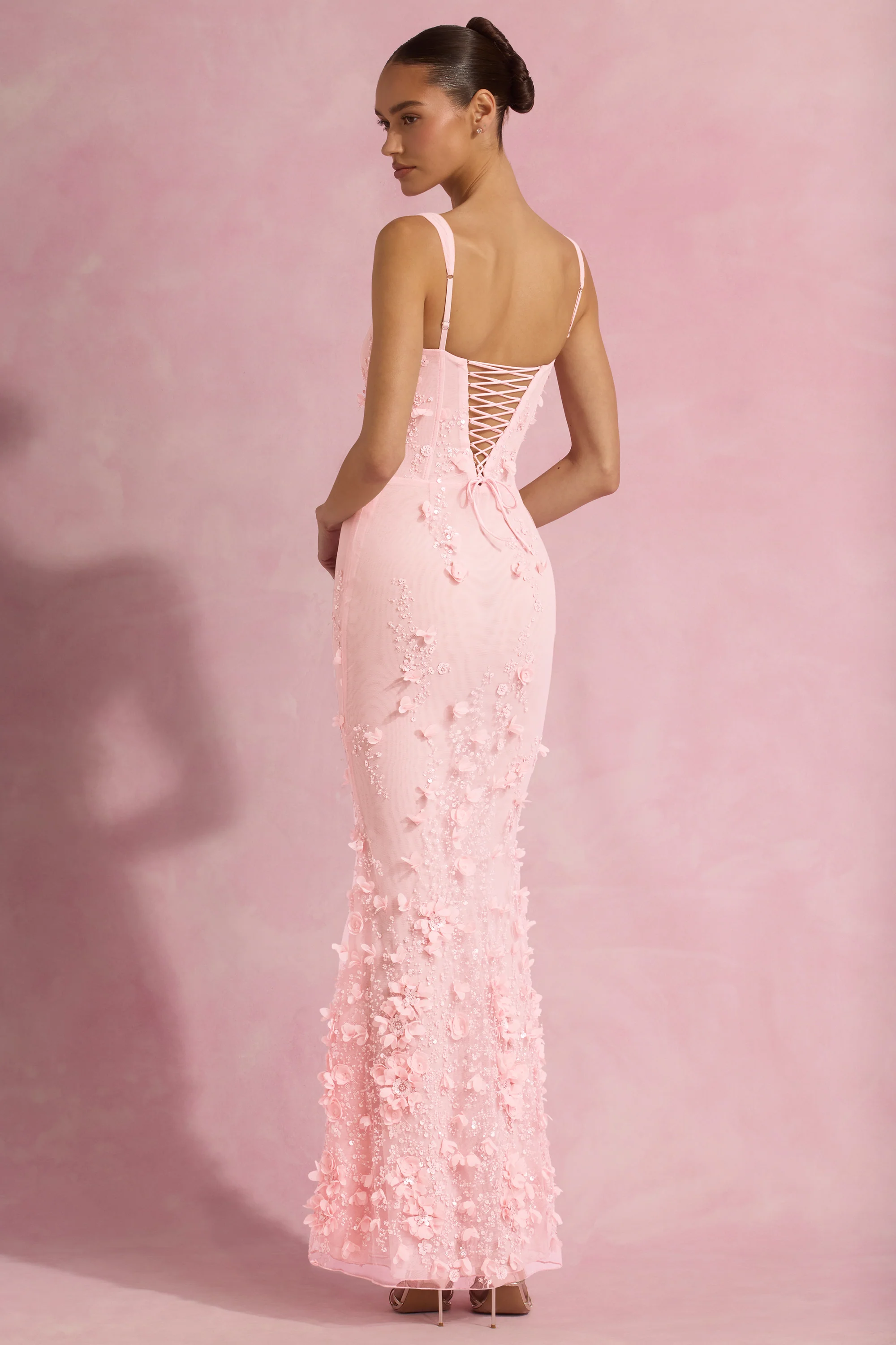Embellished Fishtail Corset Gown in Pink