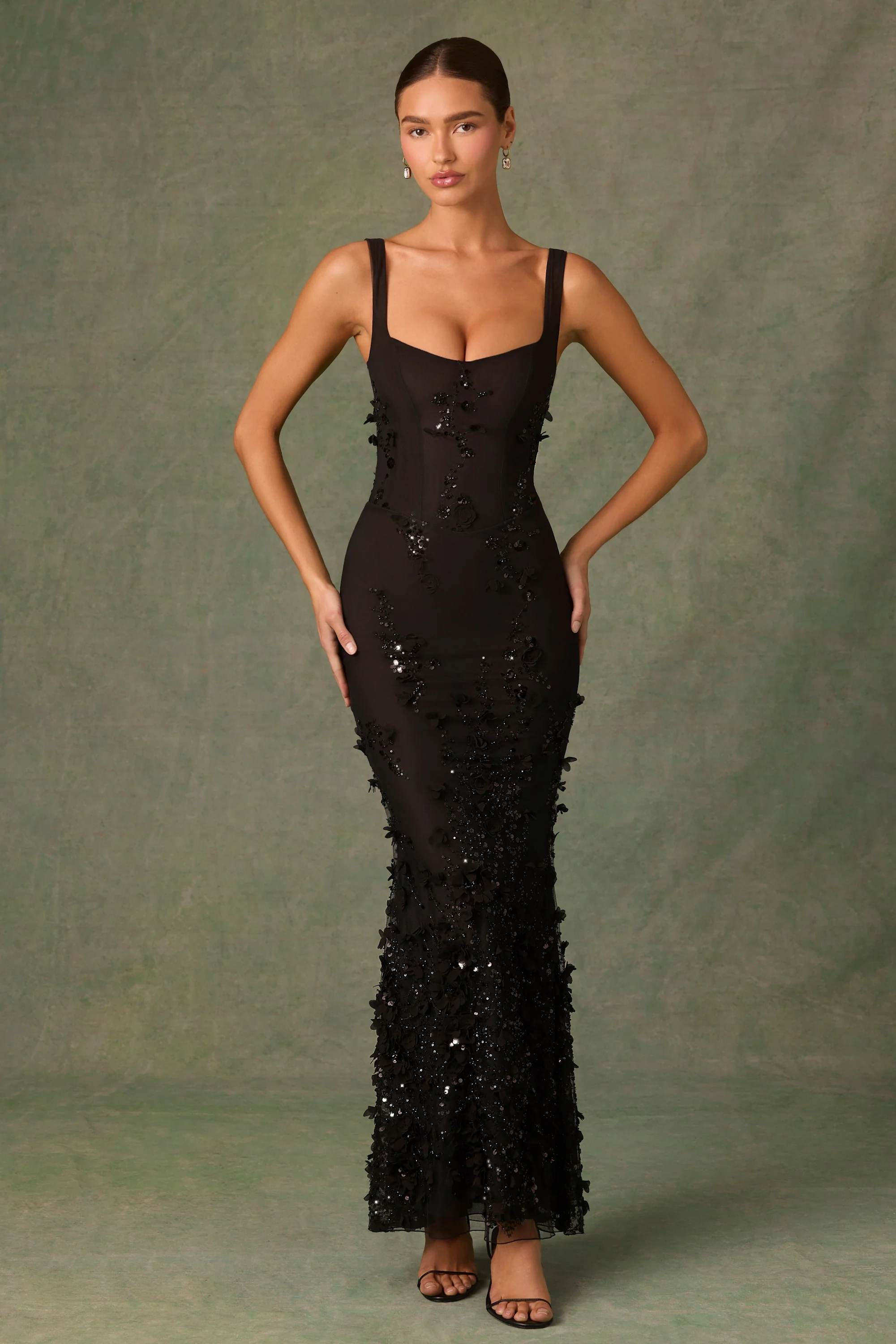 Embellished Fishtail Corset Gown in Black