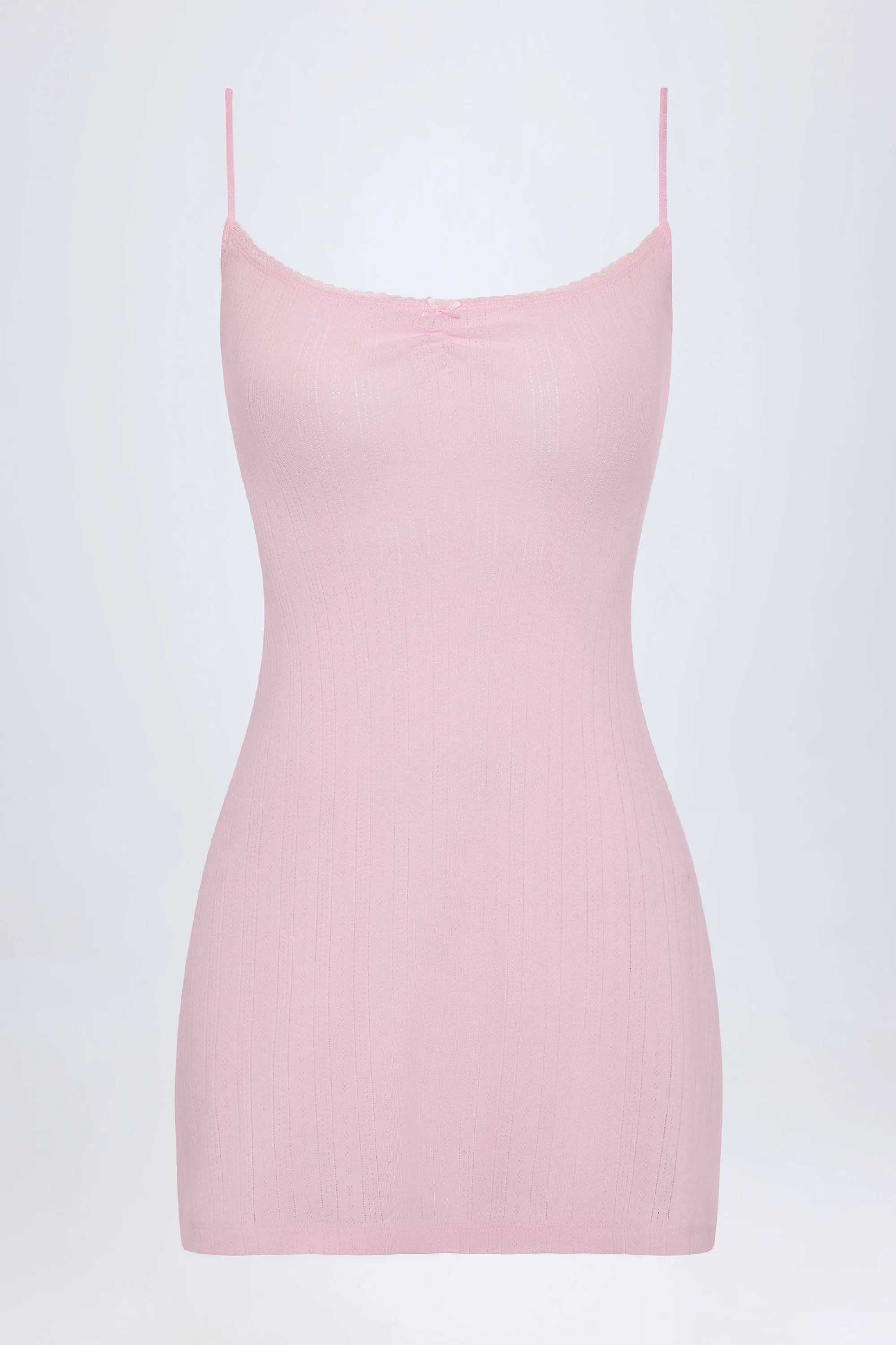Pointelle Ruched A-Line Mini Dress in Baby Pink