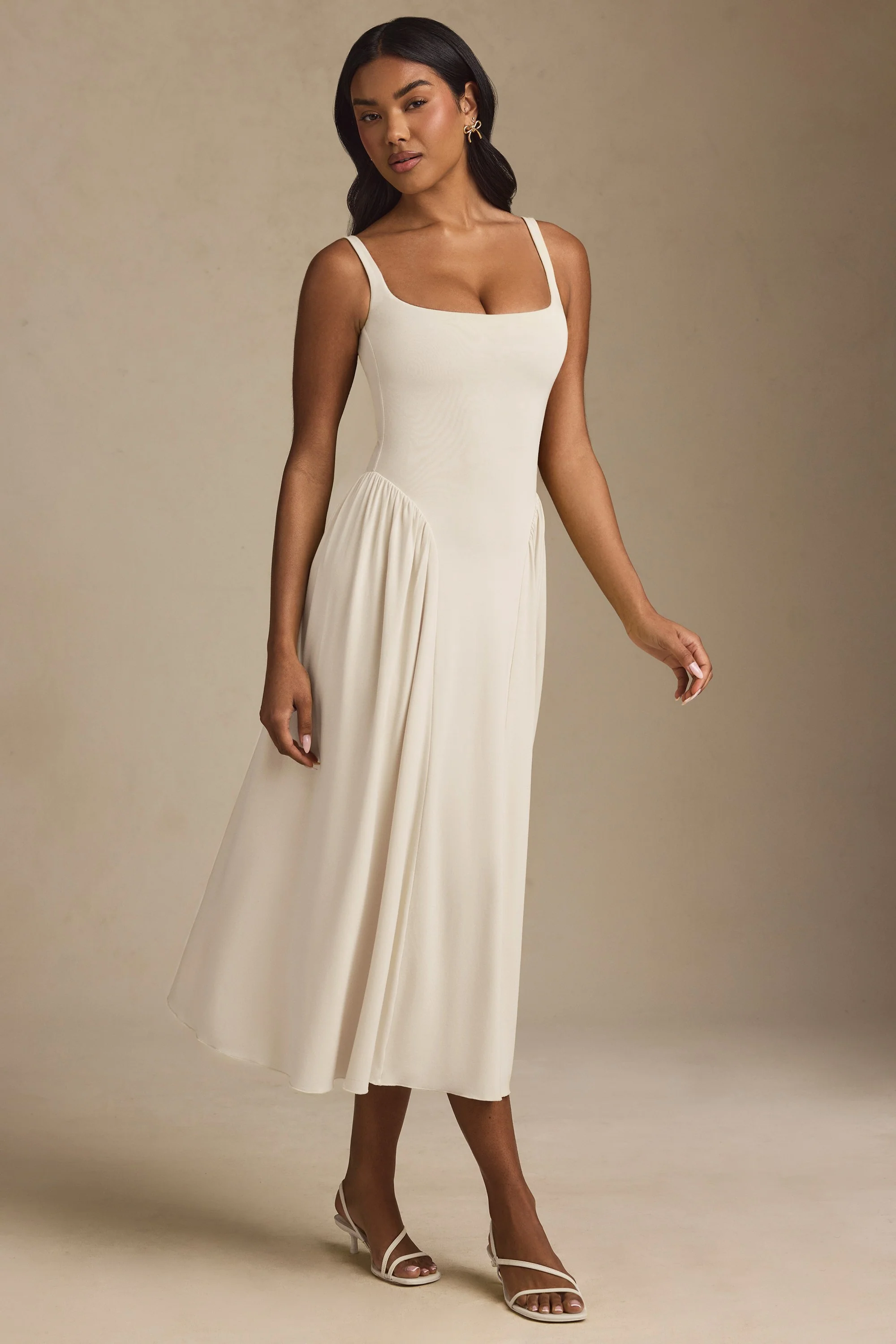 Low-Back A-Line Midaxi Dress in Ivory