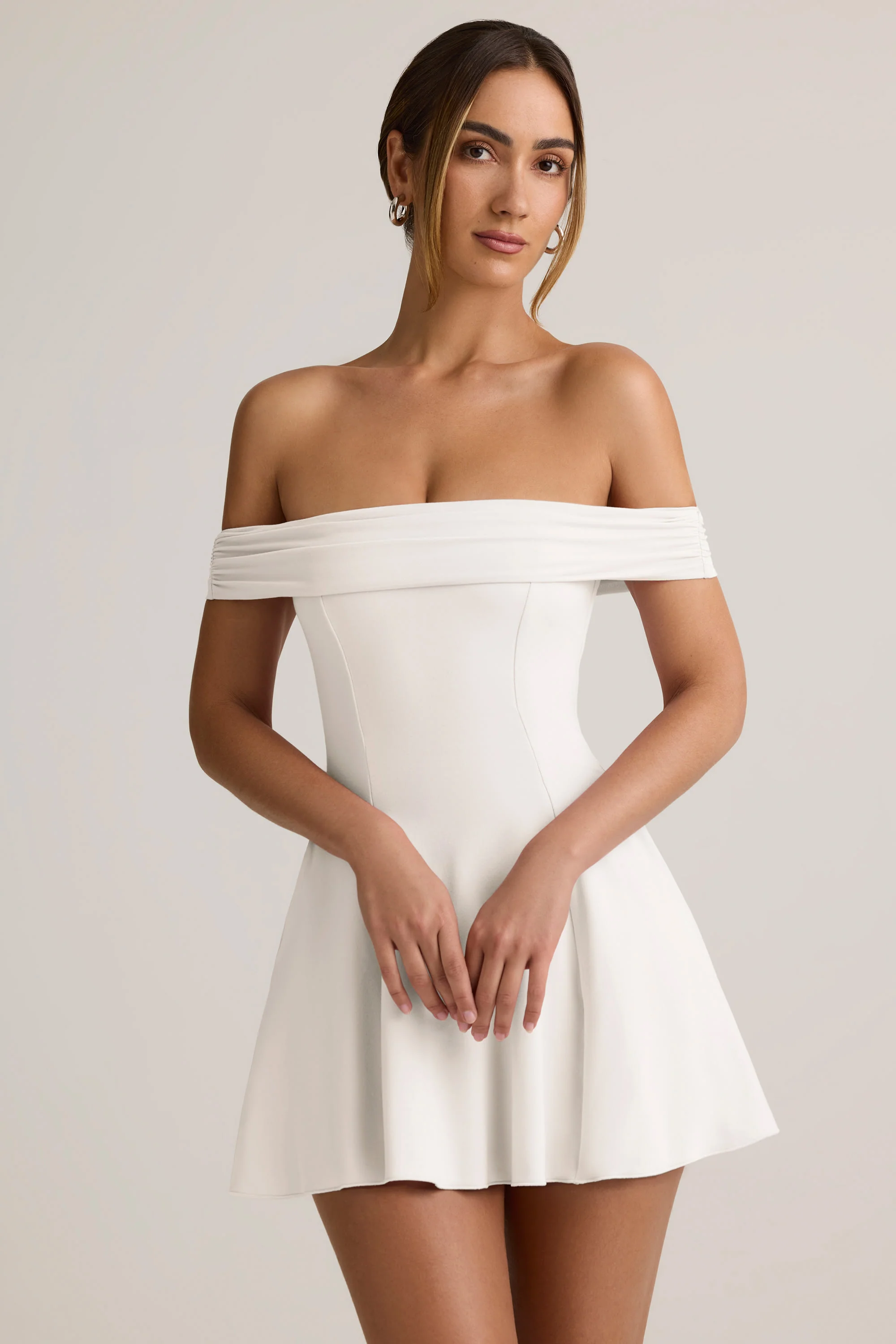 Modal Off-Shoulder A-Line Mini Dress in White