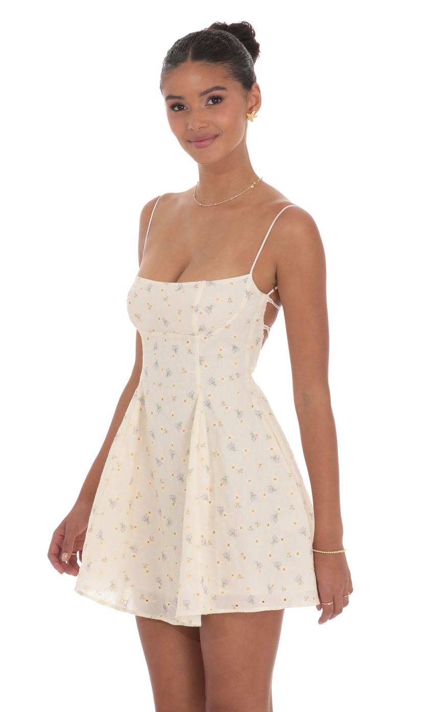 Floral Eyelet Fit and Flare Dress in Cream