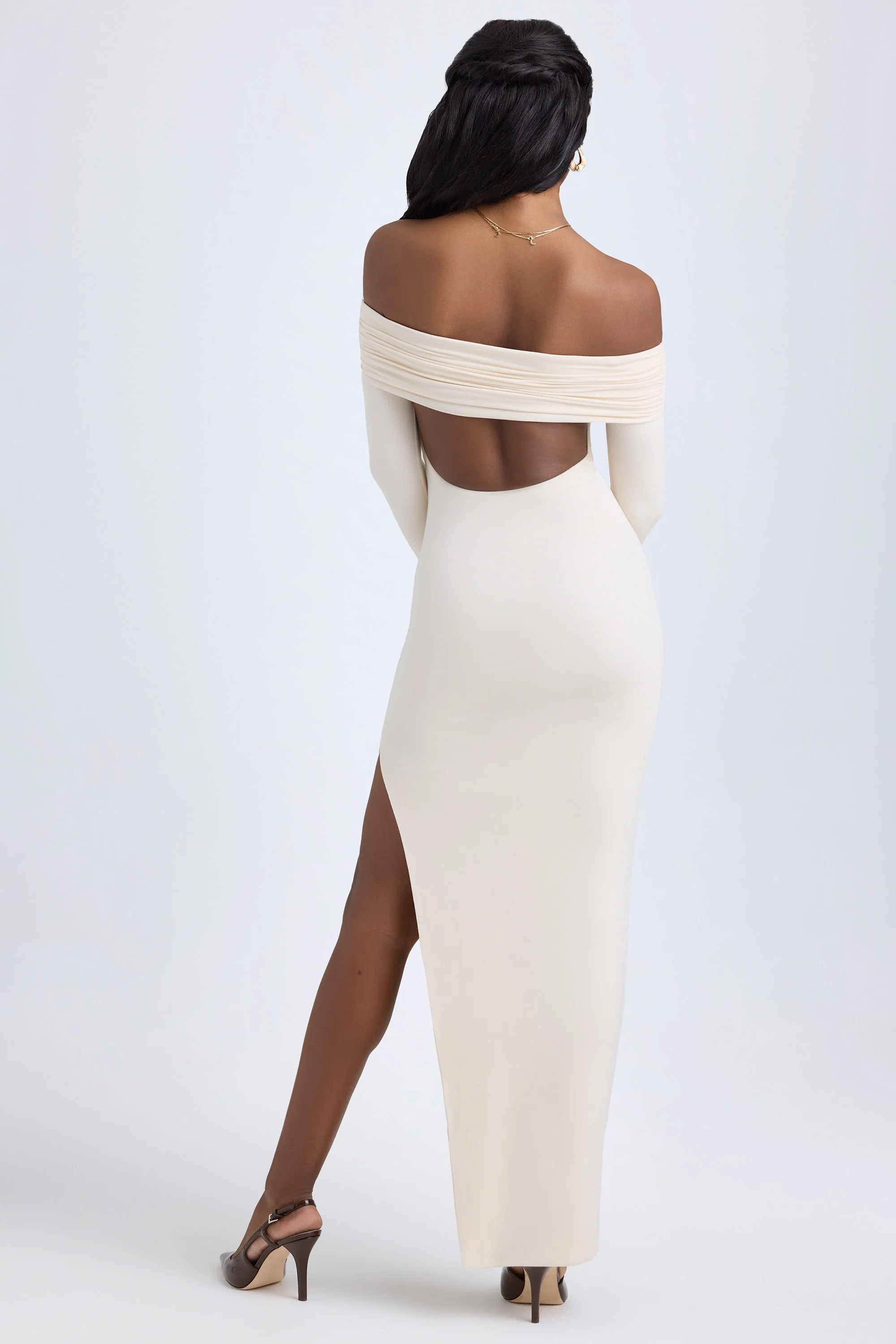 Modal Off-Shoulder Open-Back Maxi Dress in Ivory
